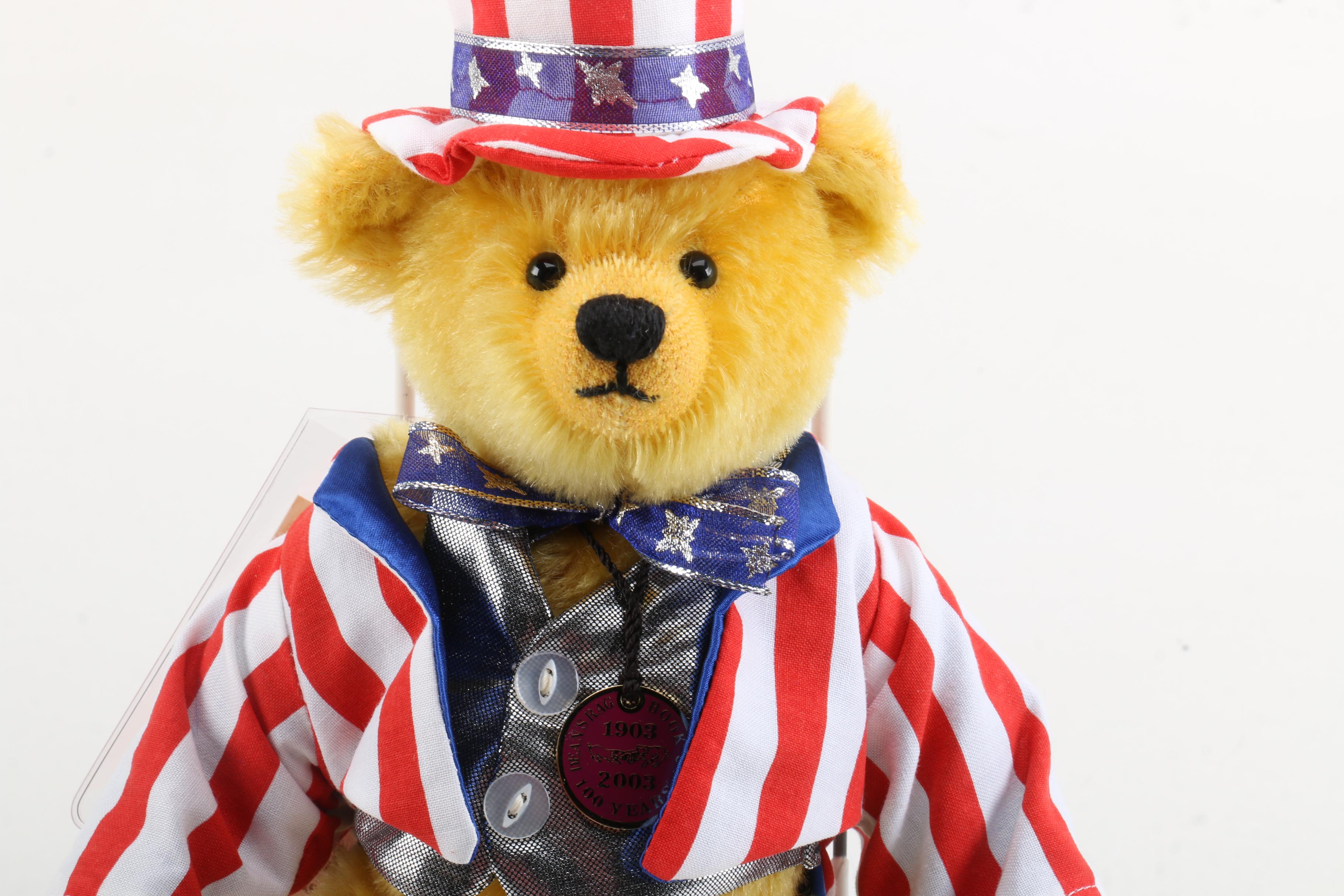 Dean's Rag Book Co. Limited Edition "100th Birthday" and "Uncle Sam" Teddy Bears