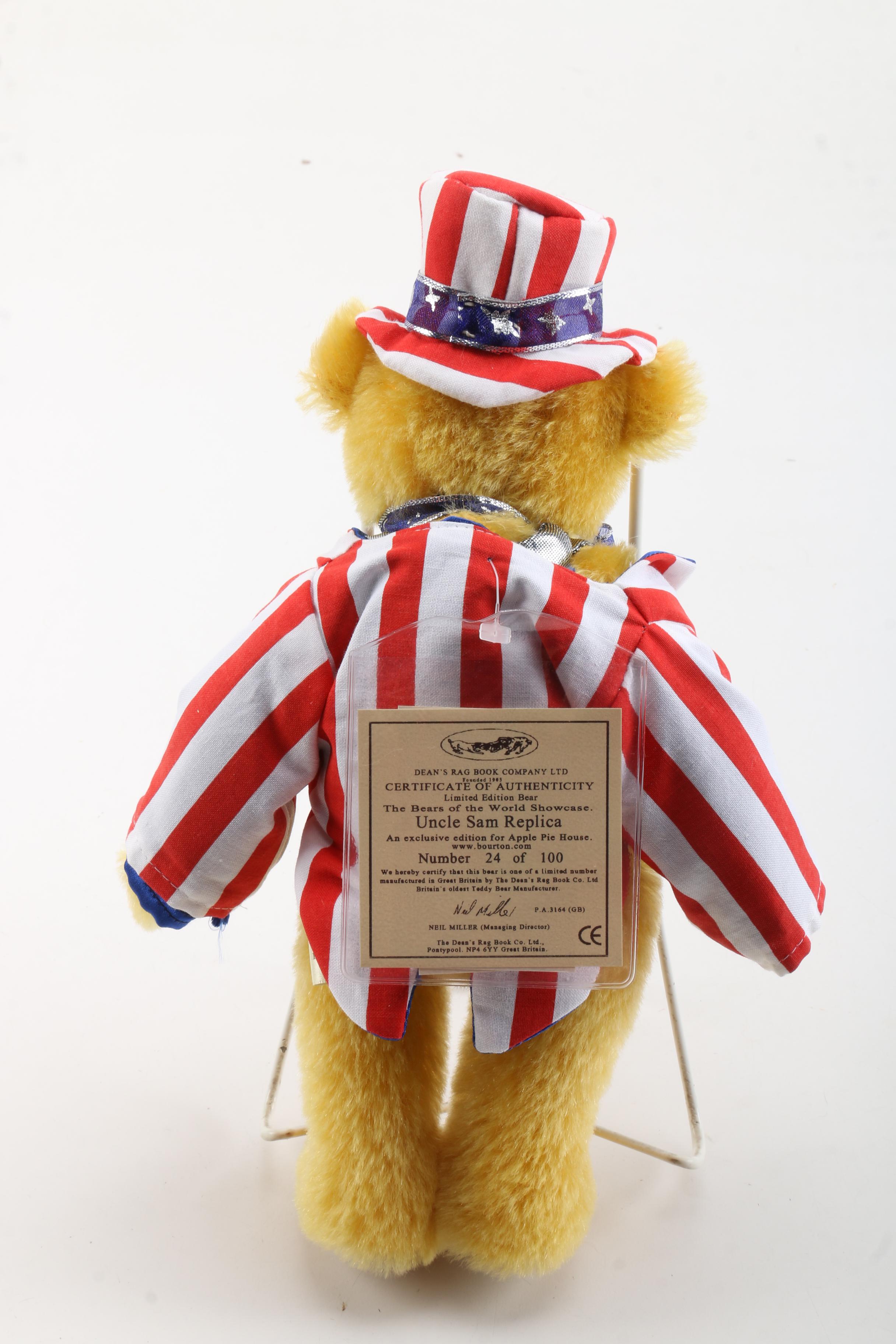 Dean's Rag Book Co. Limited Edition "100th Birthday" and "Uncle Sam" Teddy Bears