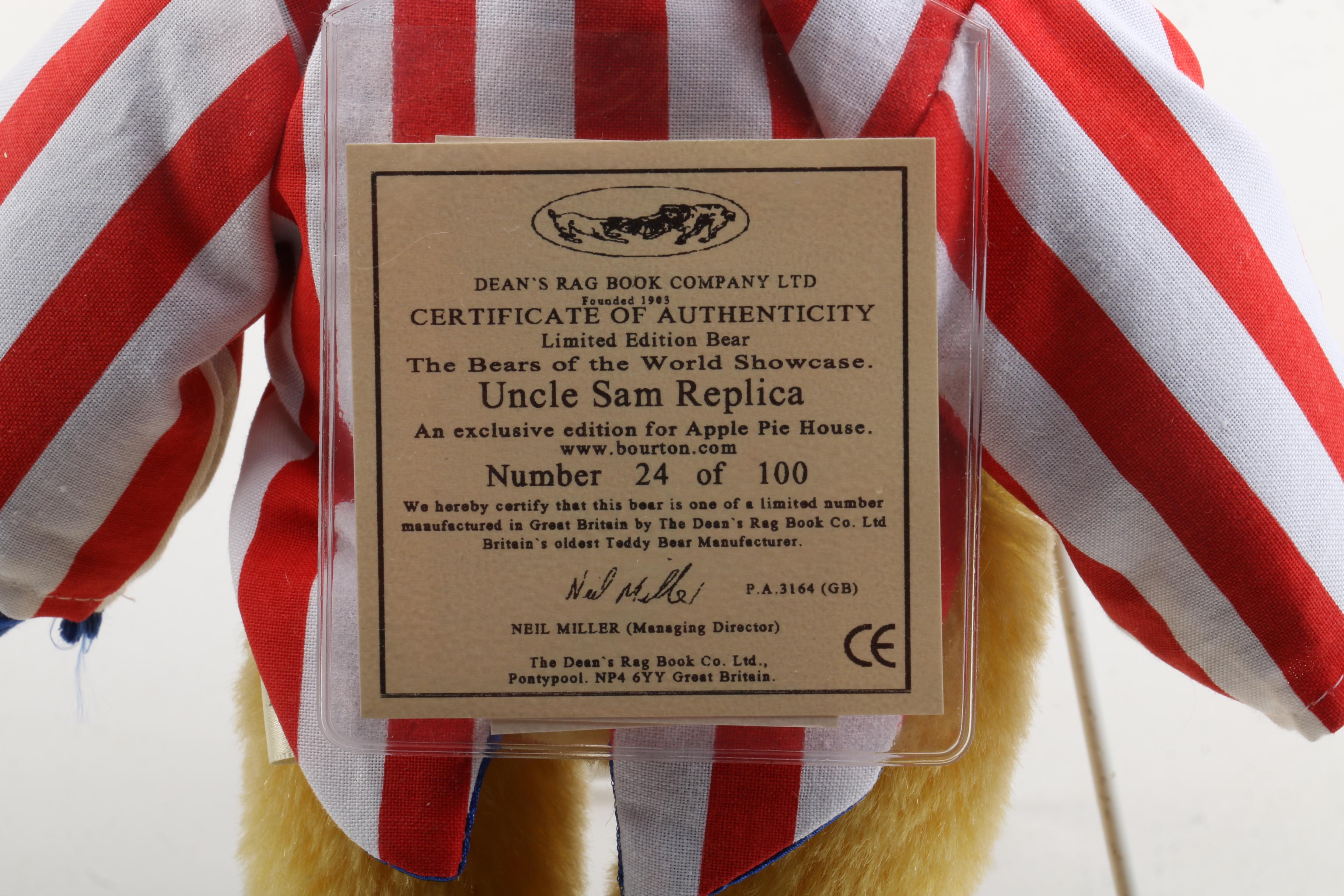 Dean's Rag Book Co. Limited Edition "100th Birthday" and "Uncle Sam" Teddy Bears