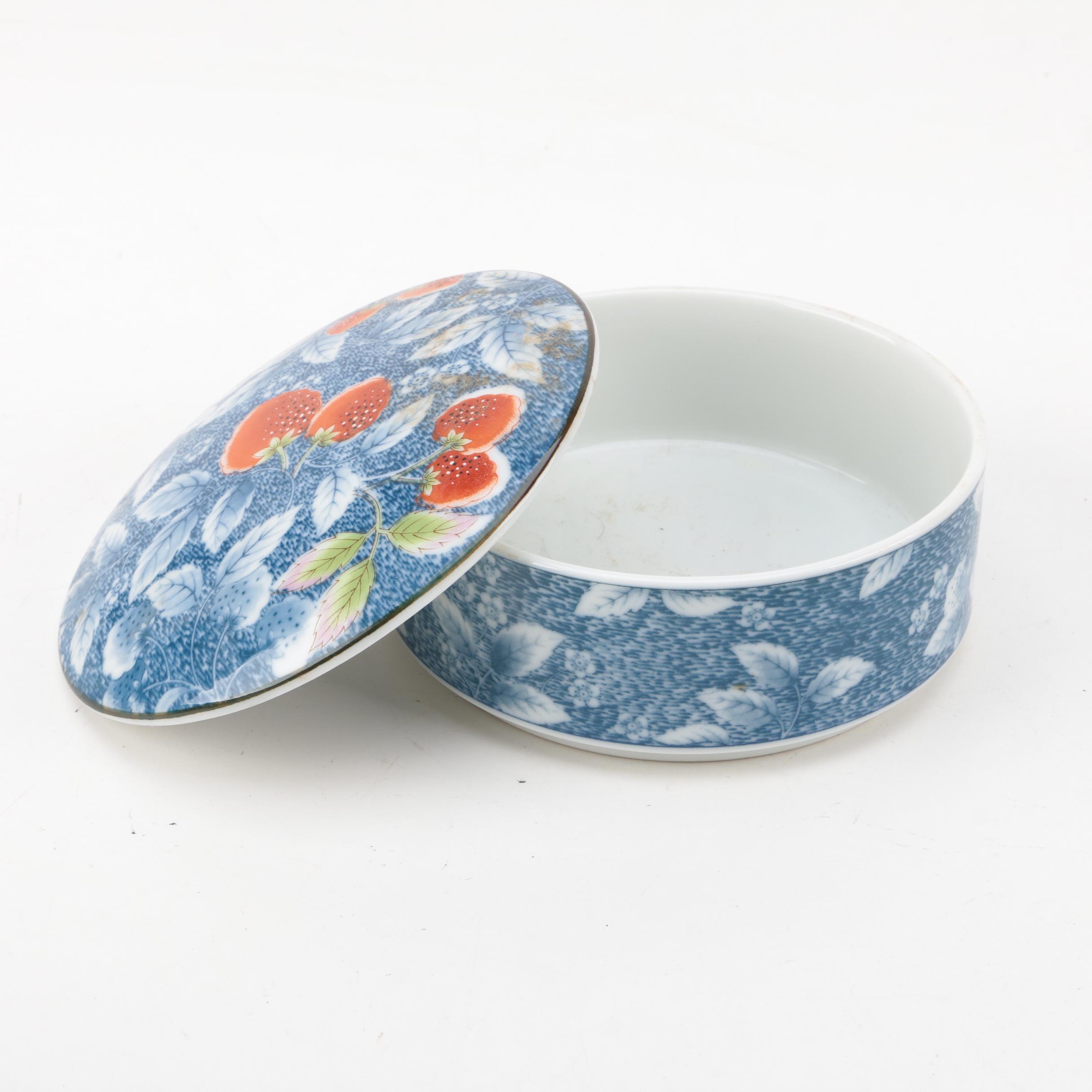 Enameled Brass Trinket Box and Assorted Porcelain Trinket Boxes