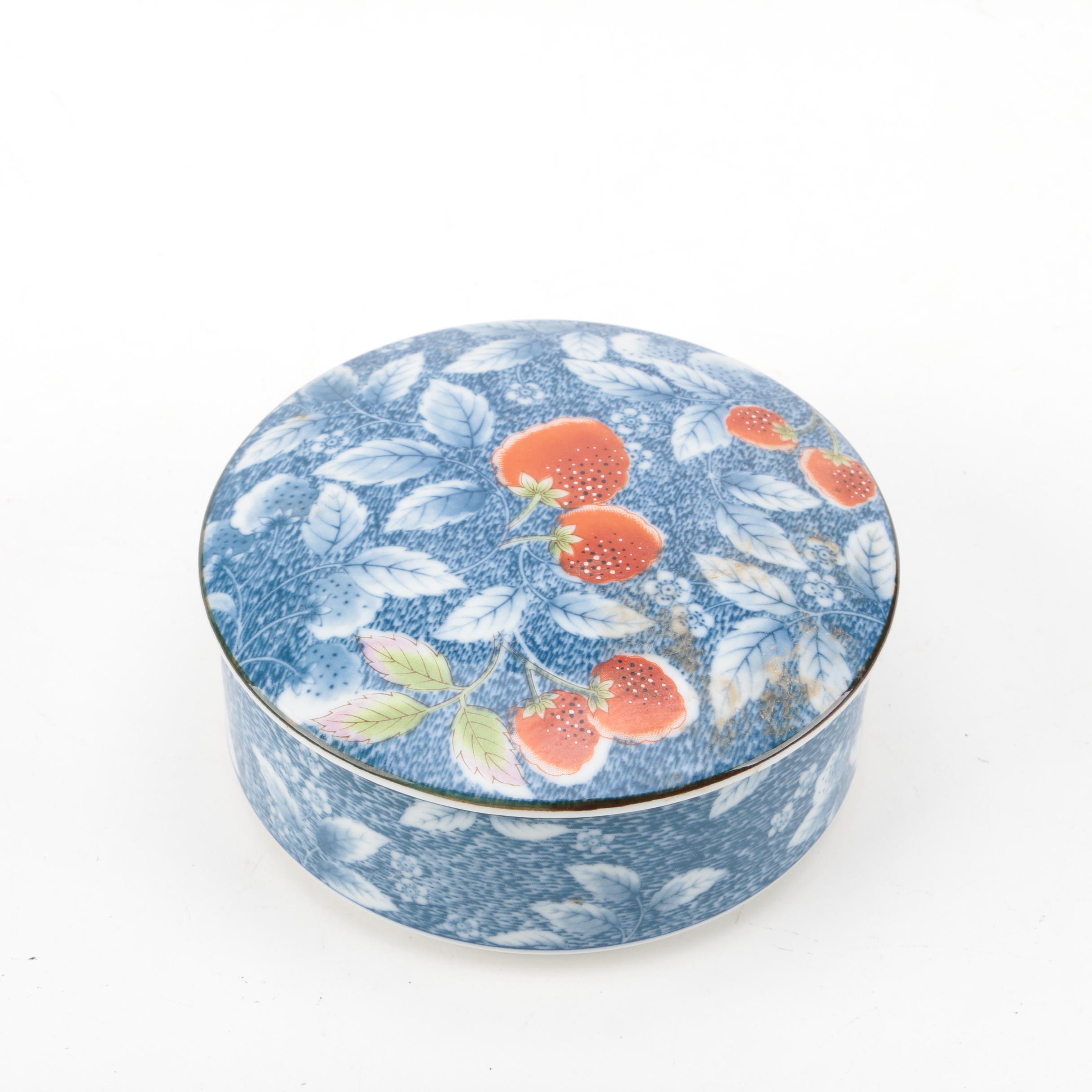 Enameled Brass Trinket Box and Assorted Porcelain Trinket Boxes