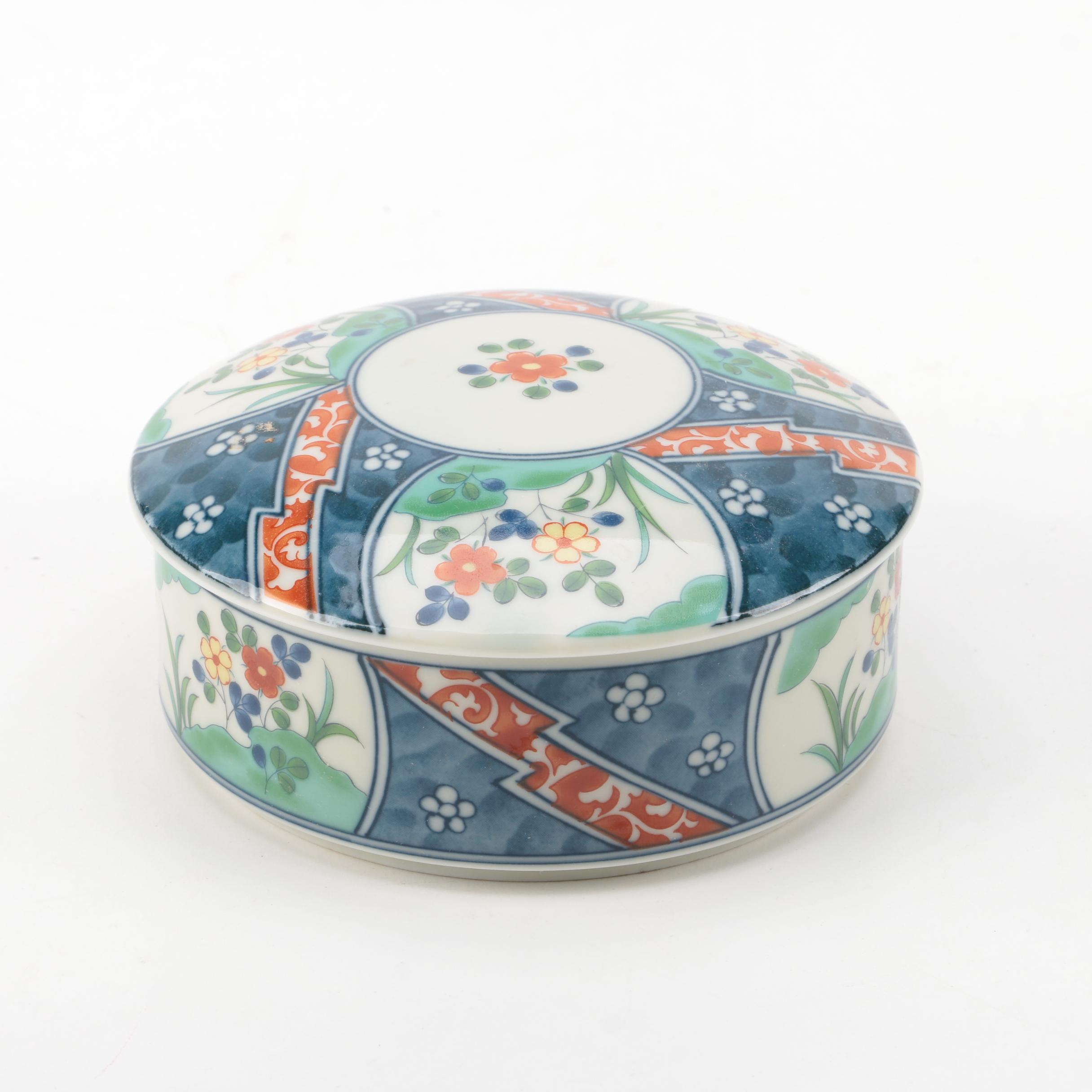 Enameled Brass Trinket Box and Assorted Porcelain Trinket Boxes