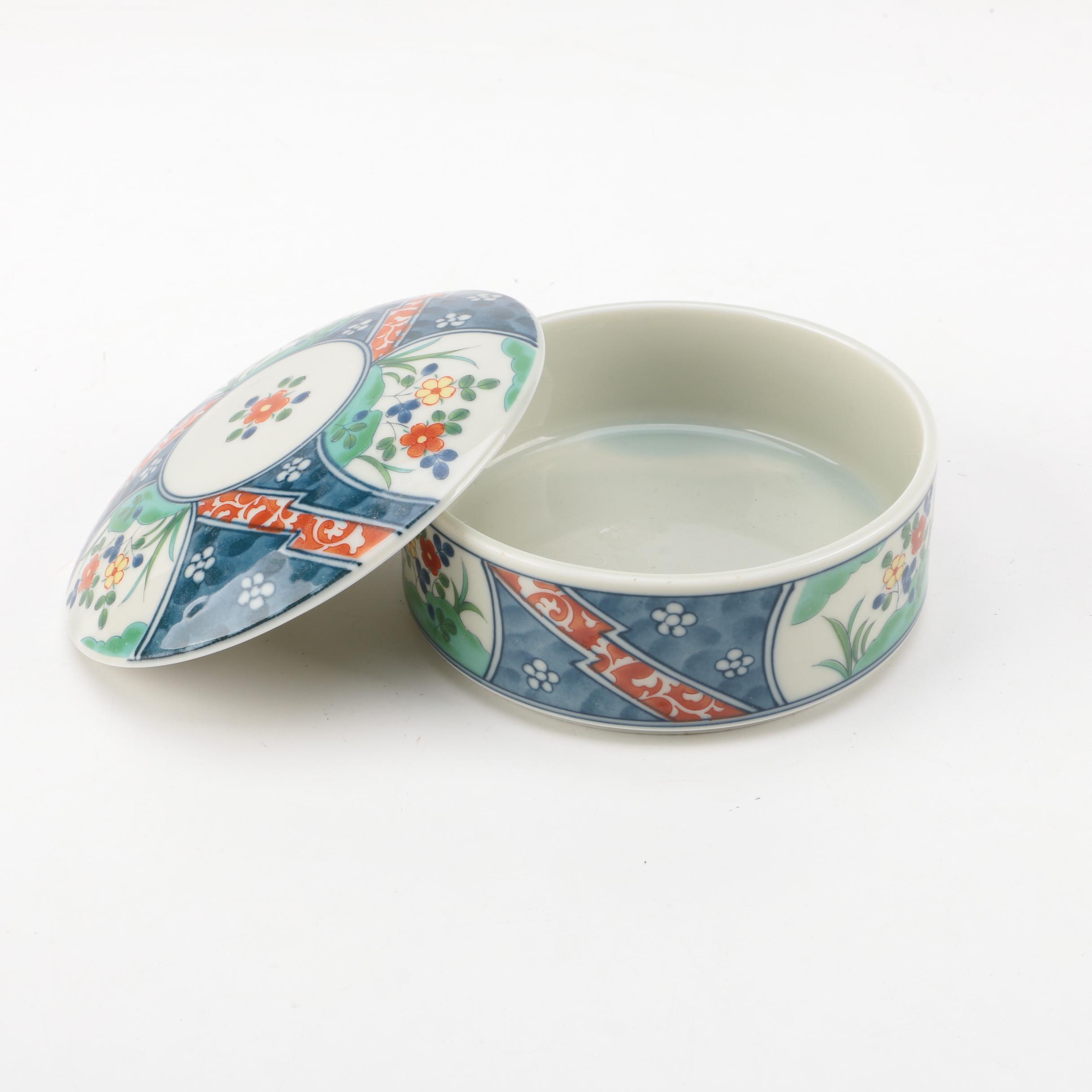 Enameled Brass Trinket Box and Assorted Porcelain Trinket Boxes