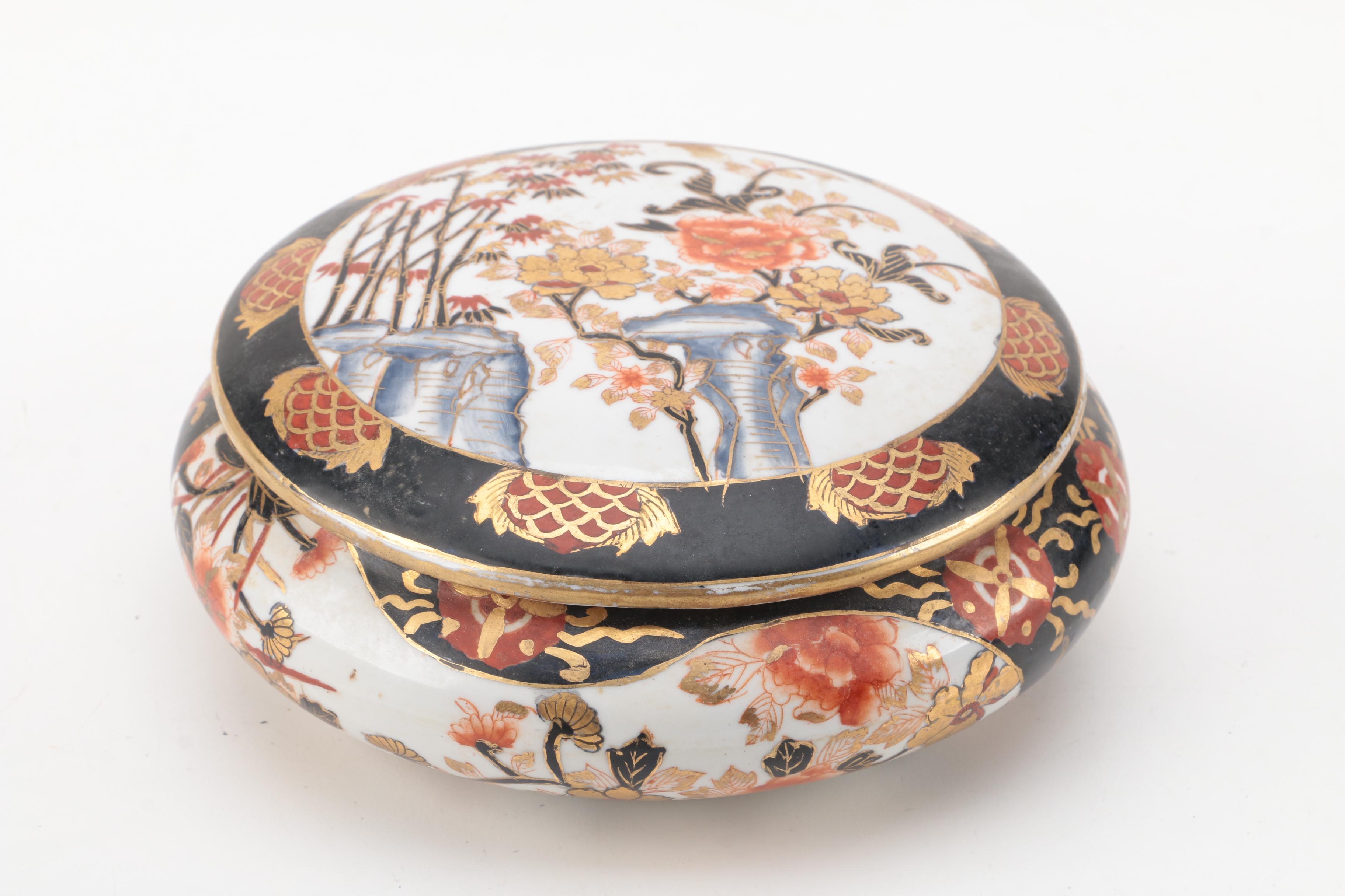 Enameled Brass Trinket Box and Assorted Porcelain Trinket Boxes