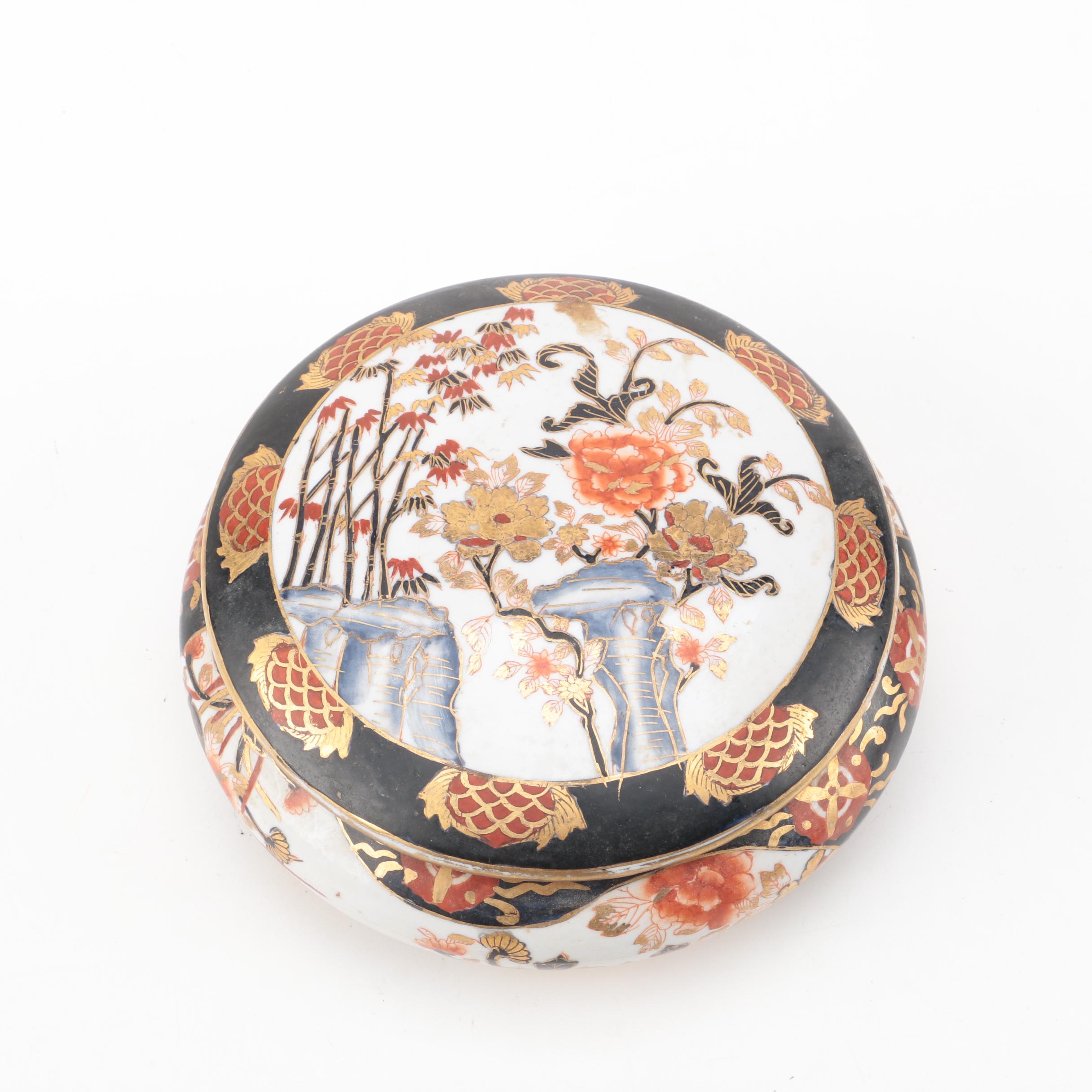 Enameled Brass Trinket Box and Assorted Porcelain Trinket Boxes