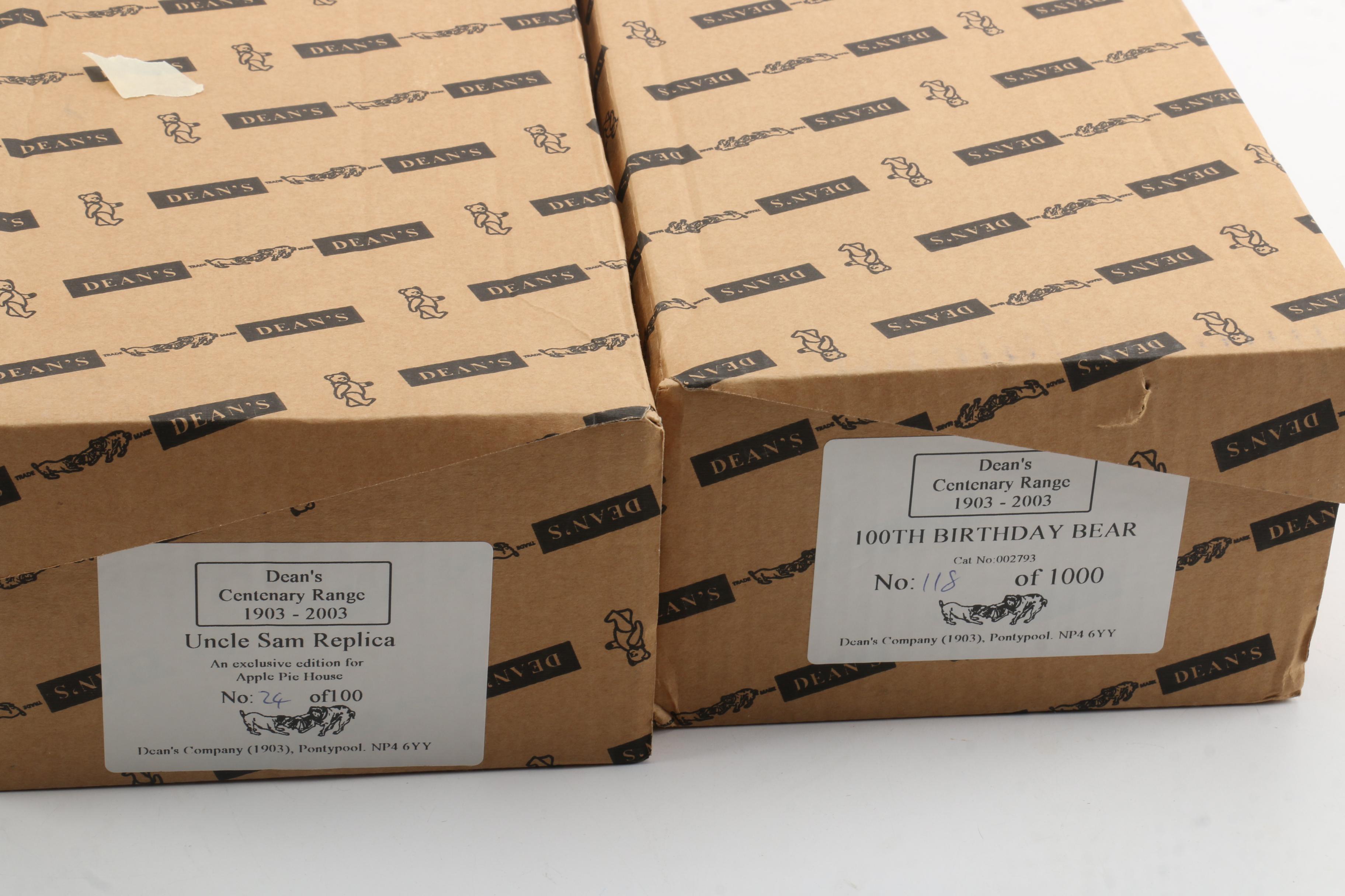 Dean's Rag Book Co. Limited Edition "100th Birthday" and "Uncle Sam" Teddy Bears