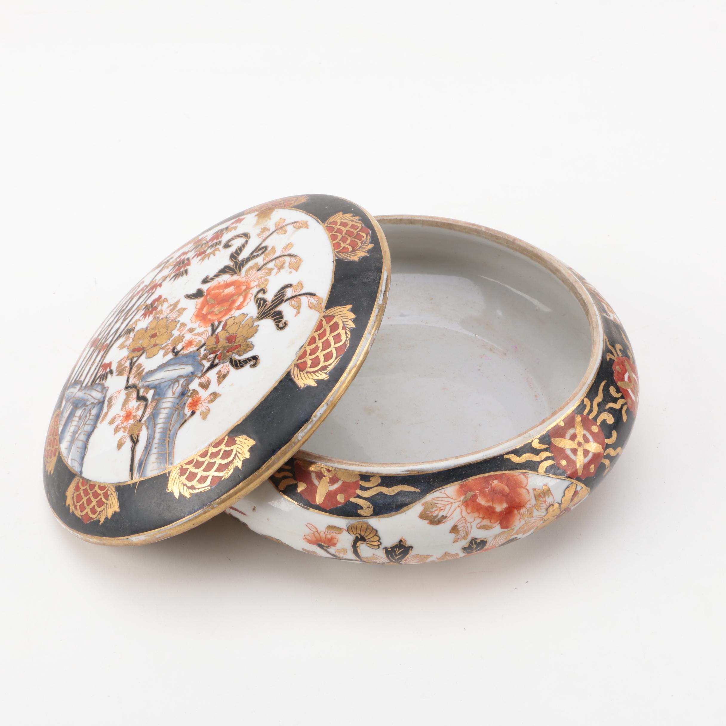 Enameled Brass Trinket Box and Assorted Porcelain Trinket Boxes