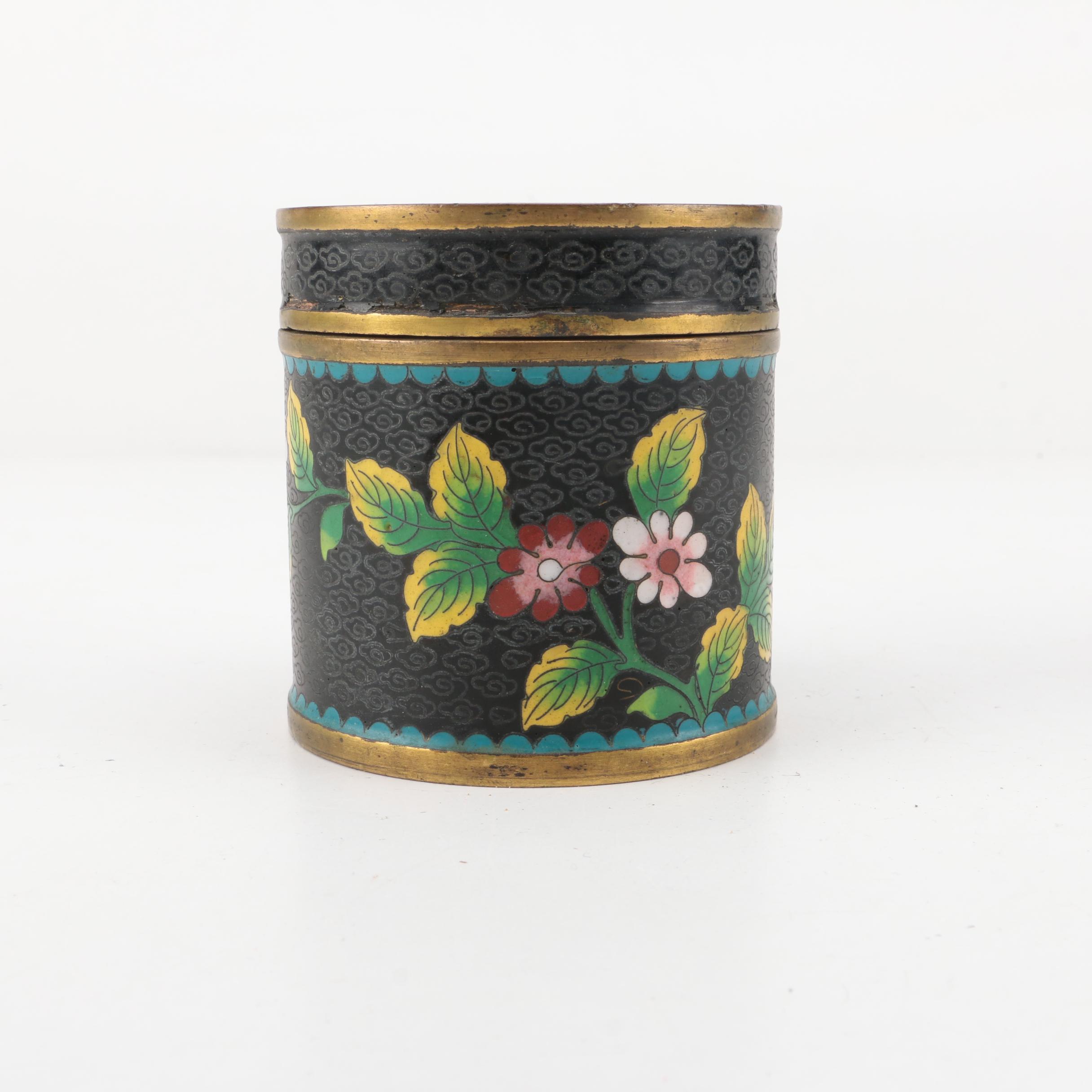 Enameled Brass Trinket Box and Assorted Porcelain Trinket Boxes