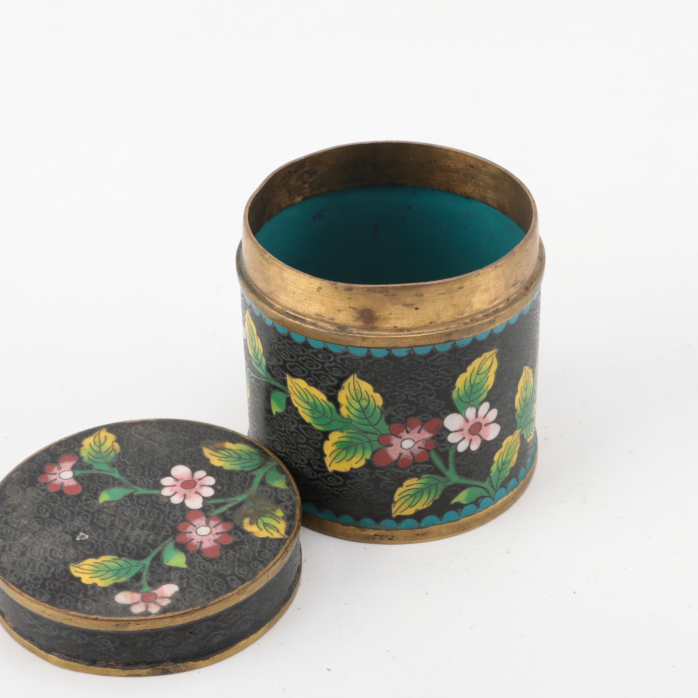 Enameled Brass Trinket Box and Assorted Porcelain Trinket Boxes