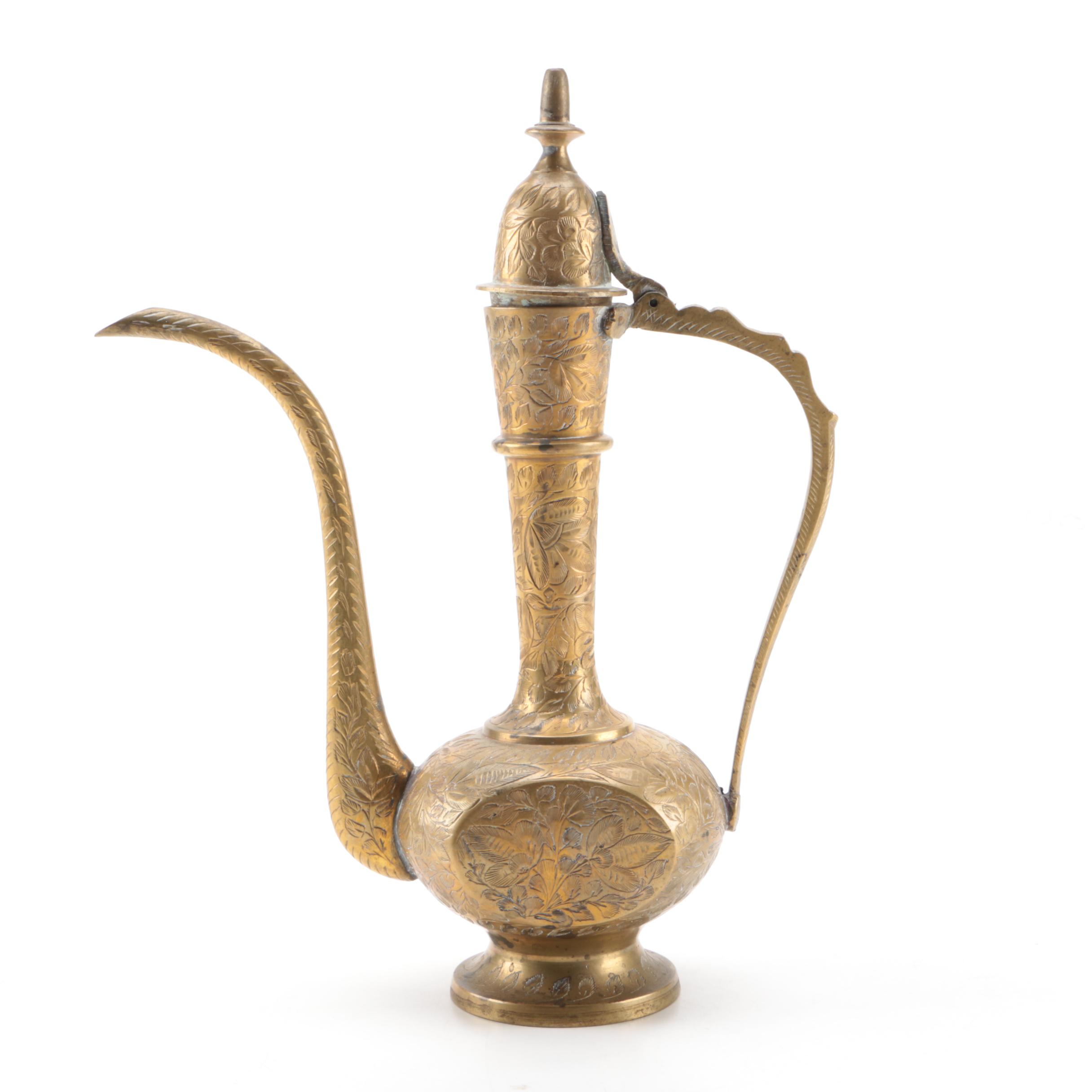 Vintage Turkish Style Etched Brass Teapot