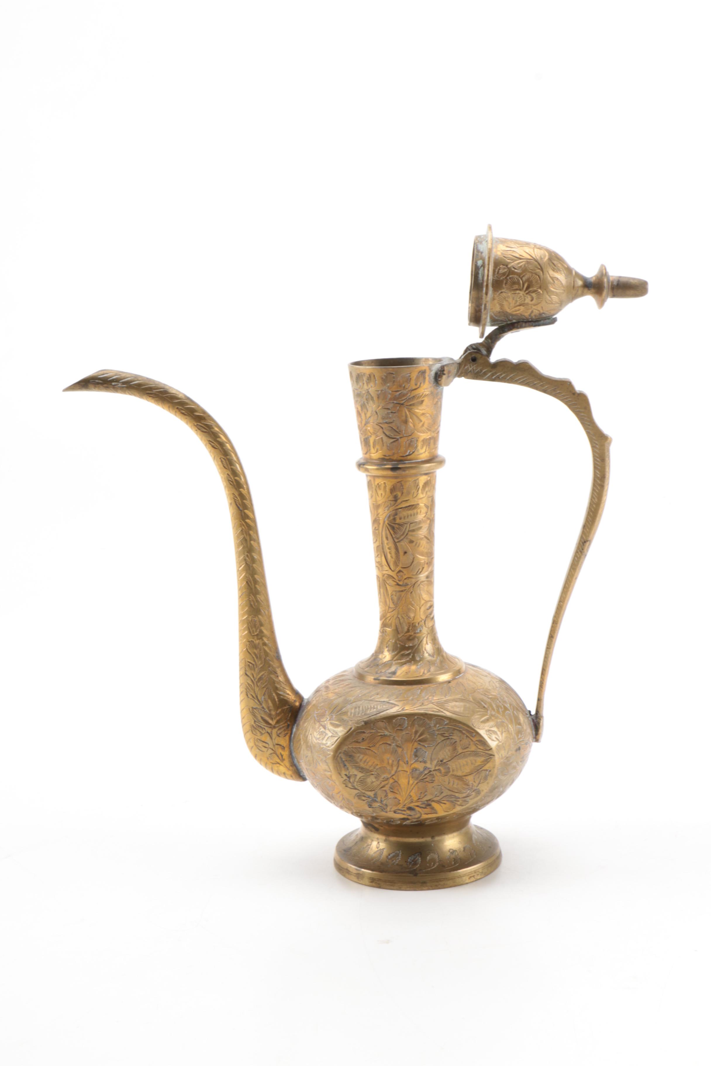Vintage Turkish Style Etched Brass Teapot