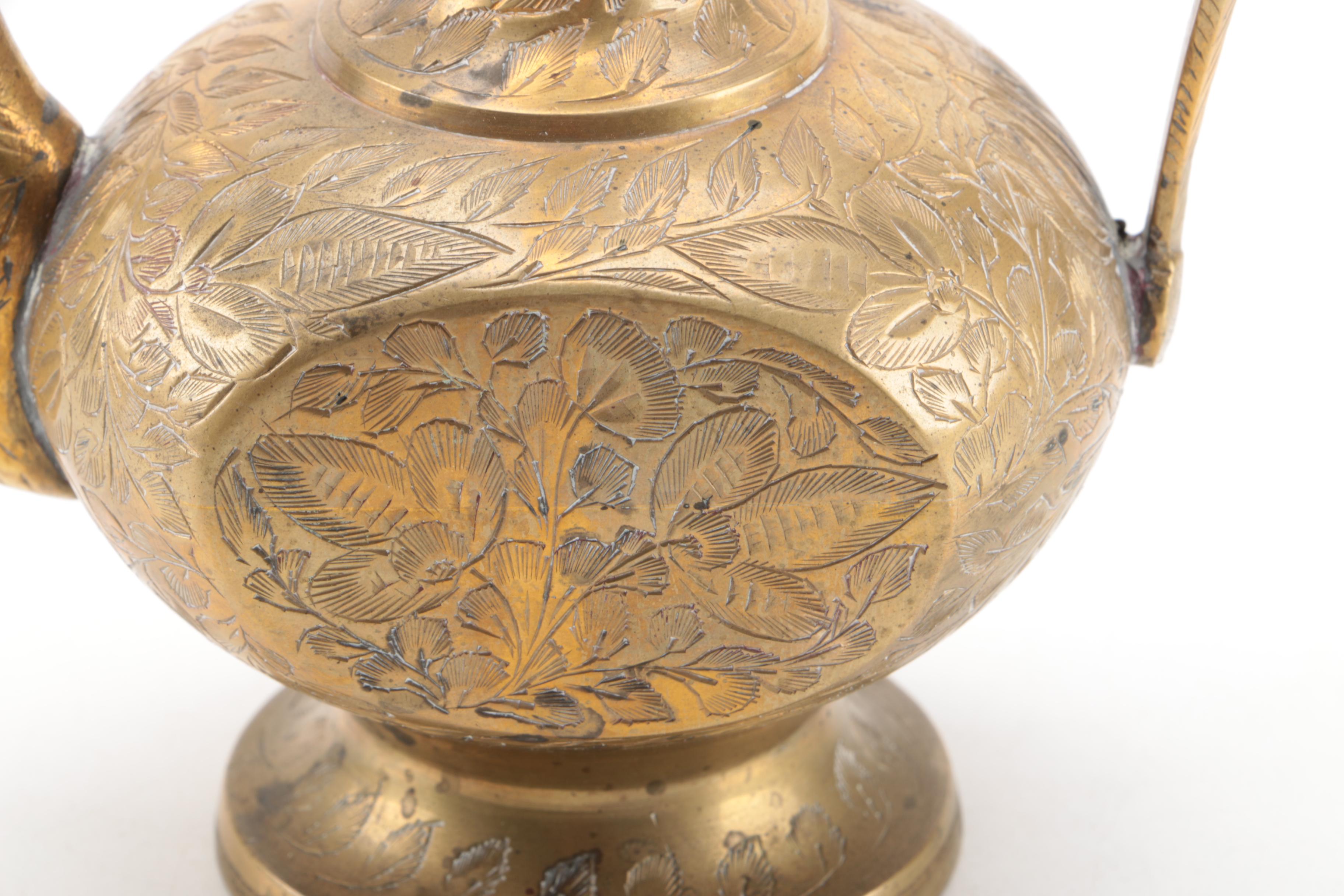 Vintage Turkish Style Etched Brass Teapot