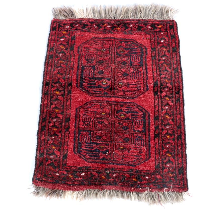 Semi-Antique Hand-Knotted Turkmen Ersari Wool Accent Rug