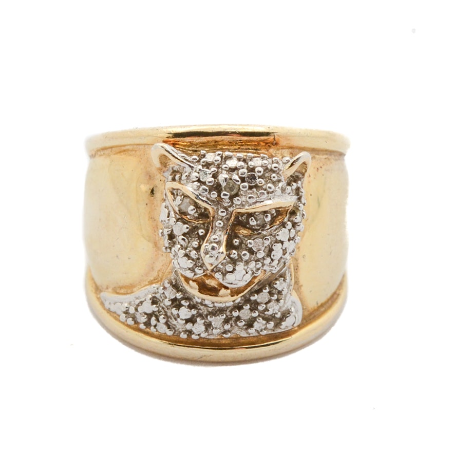 Sterling Silver Gold Tone Diamond Leopard Ring