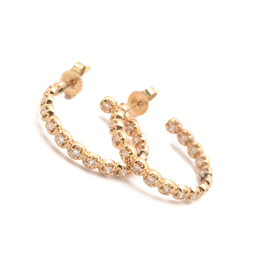 14K Yellow Gold Diamond Hoop Earrings