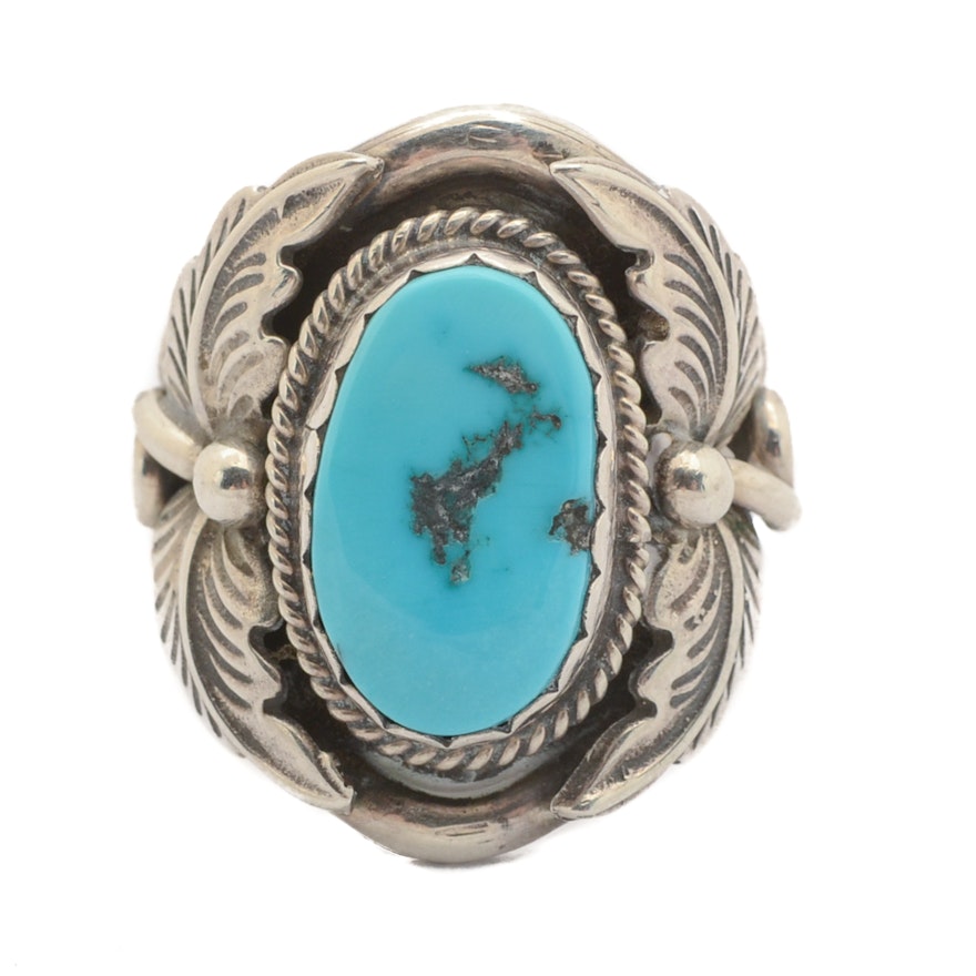 Benjamin Piaso Signed Navajo Diné Sterling Silver Turquoise Ring