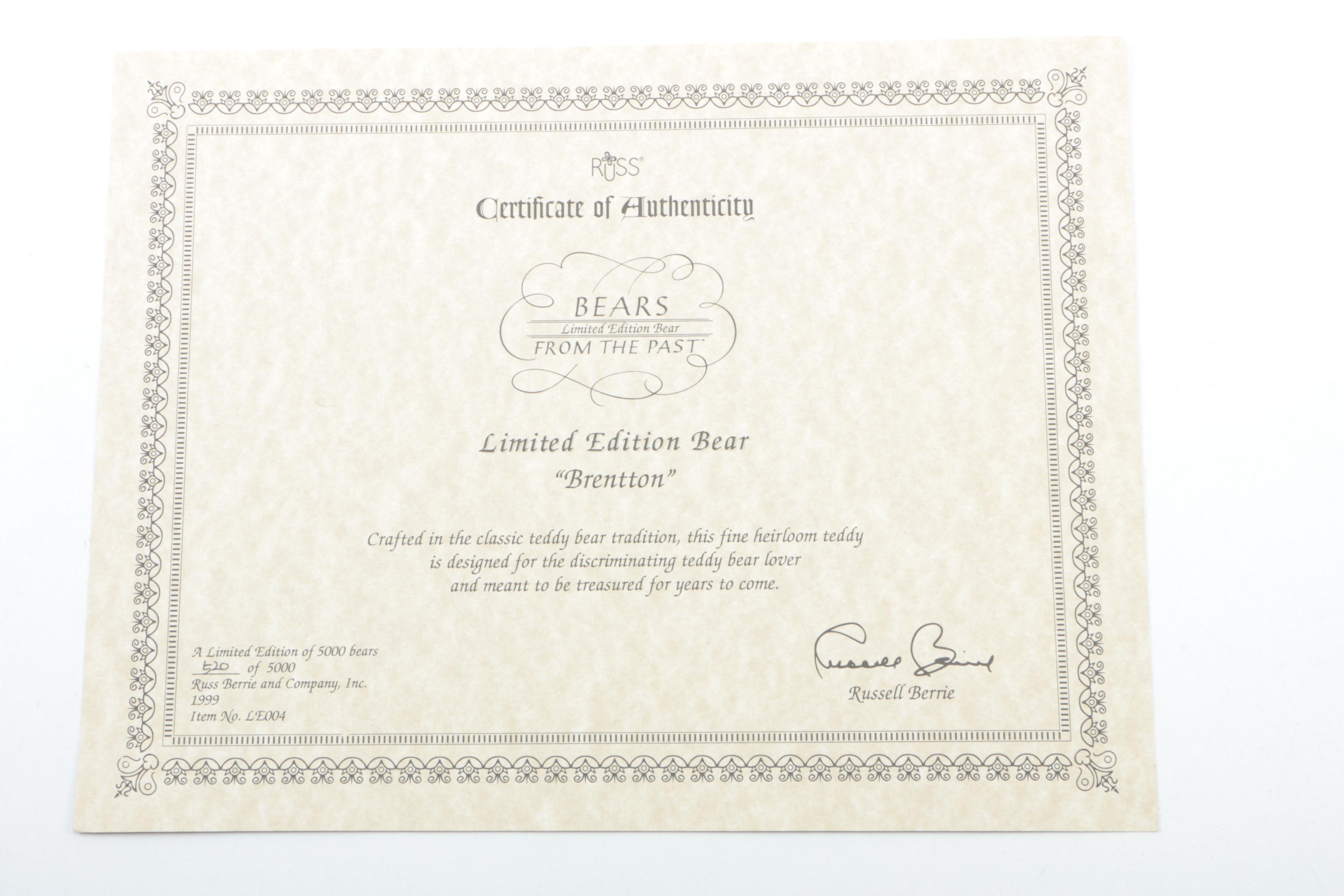 Limited Edition "Brentton" Bears From The Past