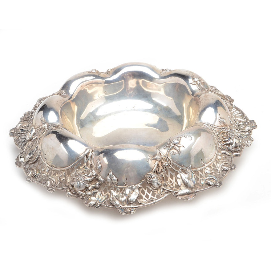 Sterling Silver Centerpiece Bowl With Rose Motif