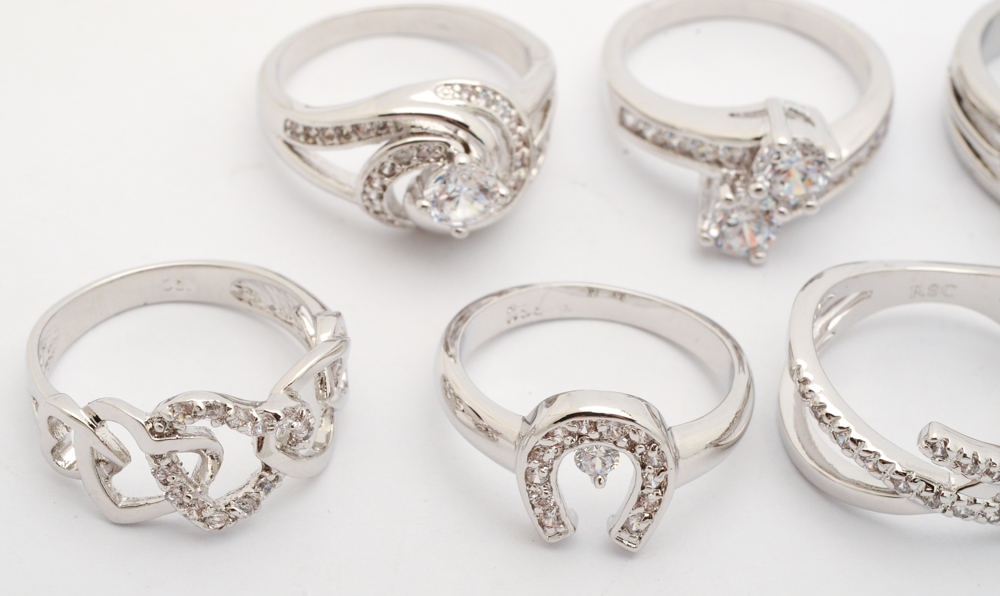 Silver Tone Fashion Rings with Cubic Zirconia