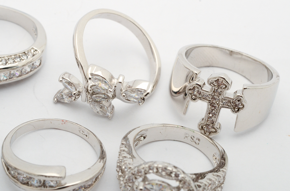 Silver Tone Fashion Rings with Cubic Zirconia