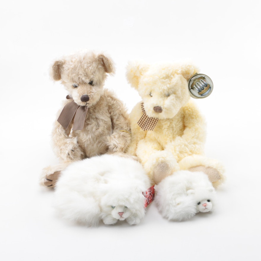Russ 100th Anniversary Plush Teddy Bears and White Cats