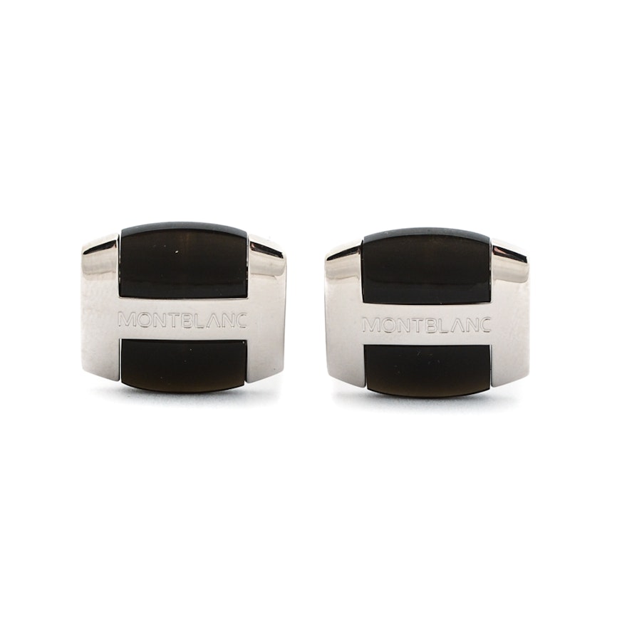 Sterling Silver and Obsidian Mont Blanc Cufflinks