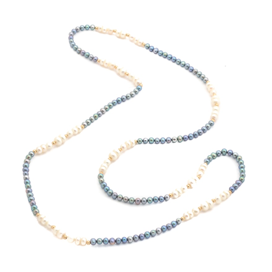 Endless Strand of Cultured Freshwater Pearls with 10K Gold Beads