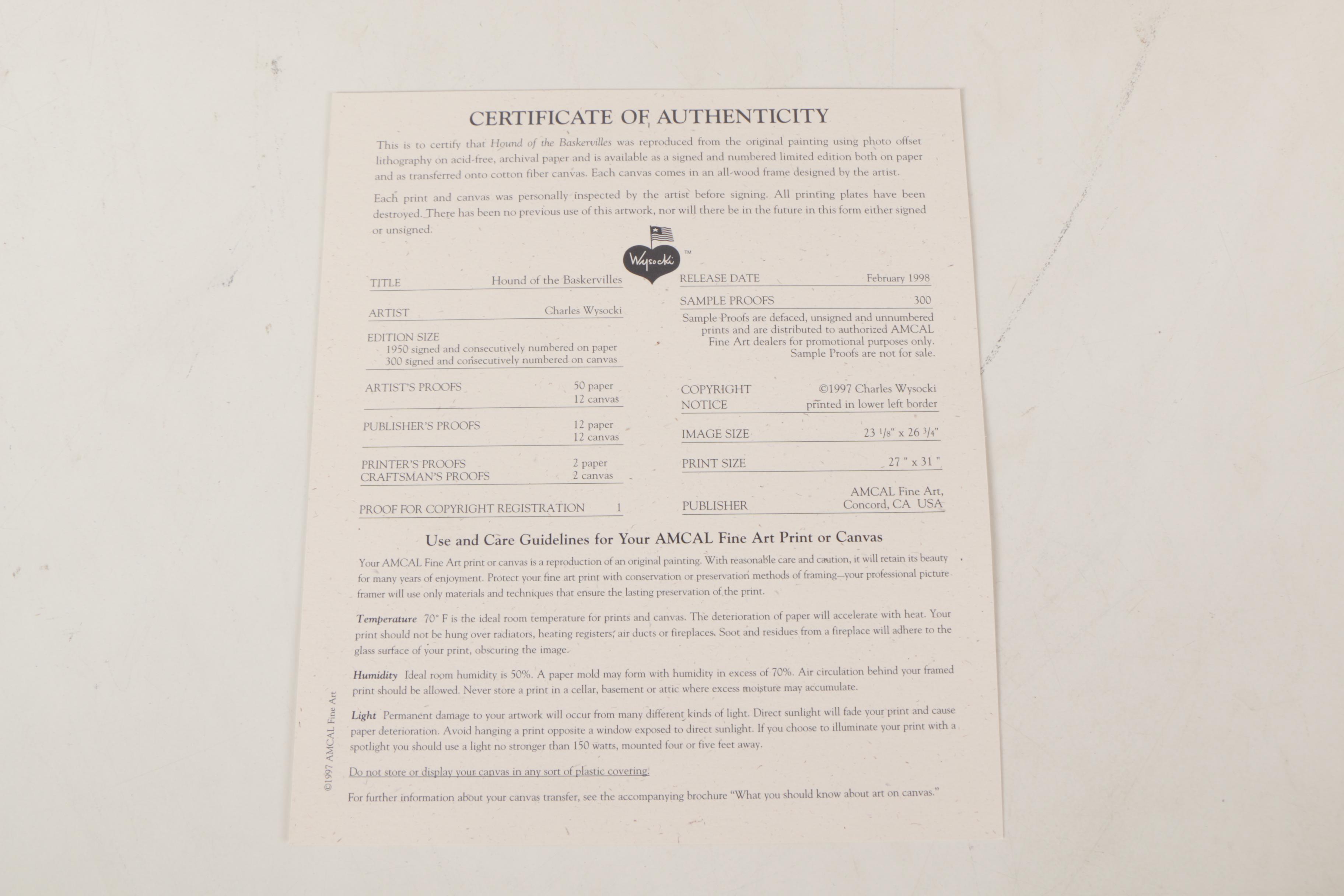 Charles Wysocki Limited Edition "Hound of the Baskervilles" Offset Lithograph