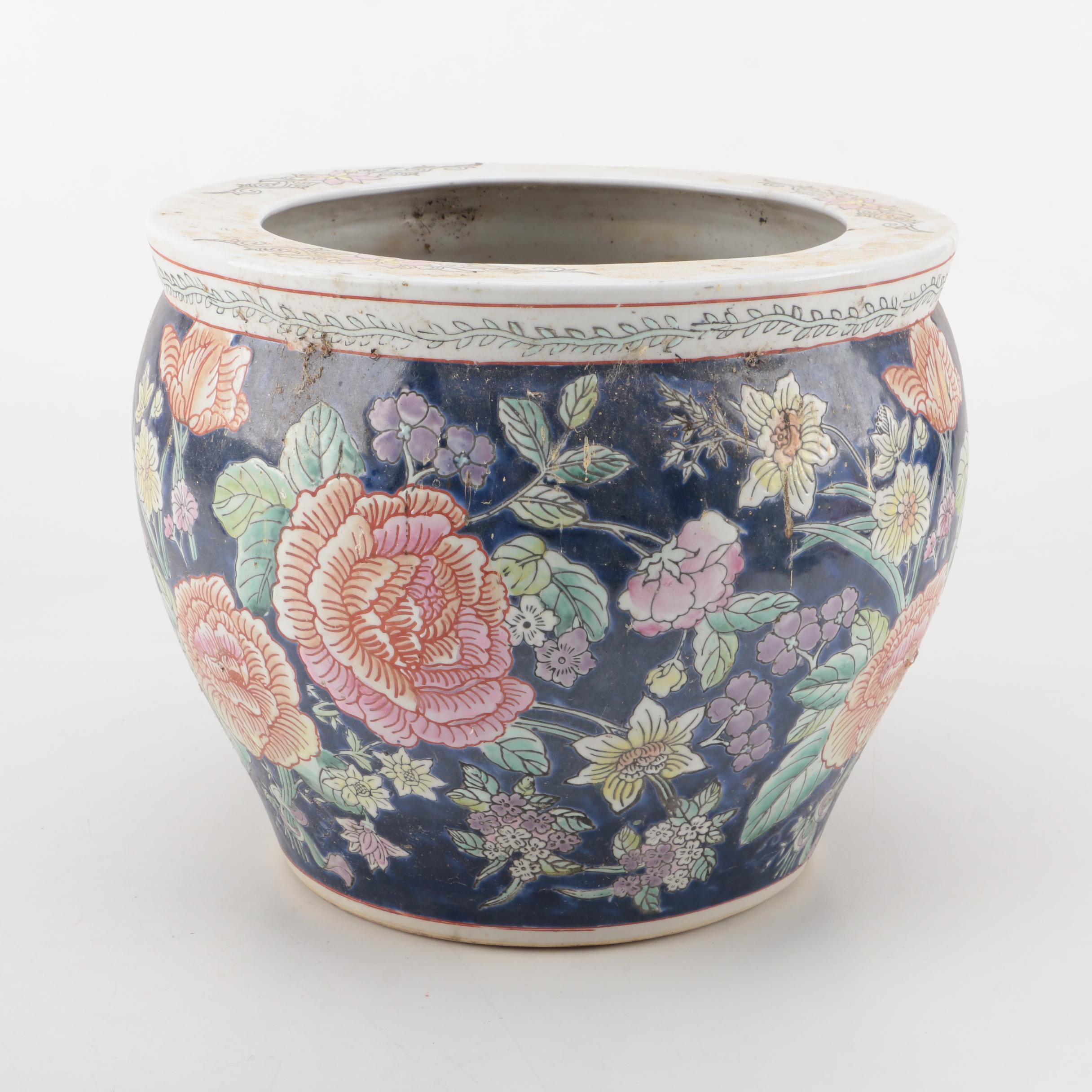 Asian Inspired Ceramic Fishbowl Planter
