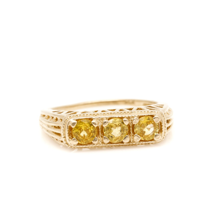 14K Yellow Gold Yellow Sapphire Three Stone Ring