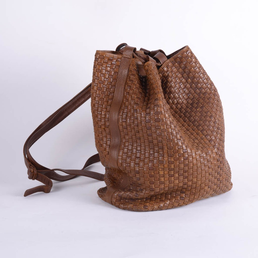 Vintage Fendi Brown Woven Leather Bucket Bag