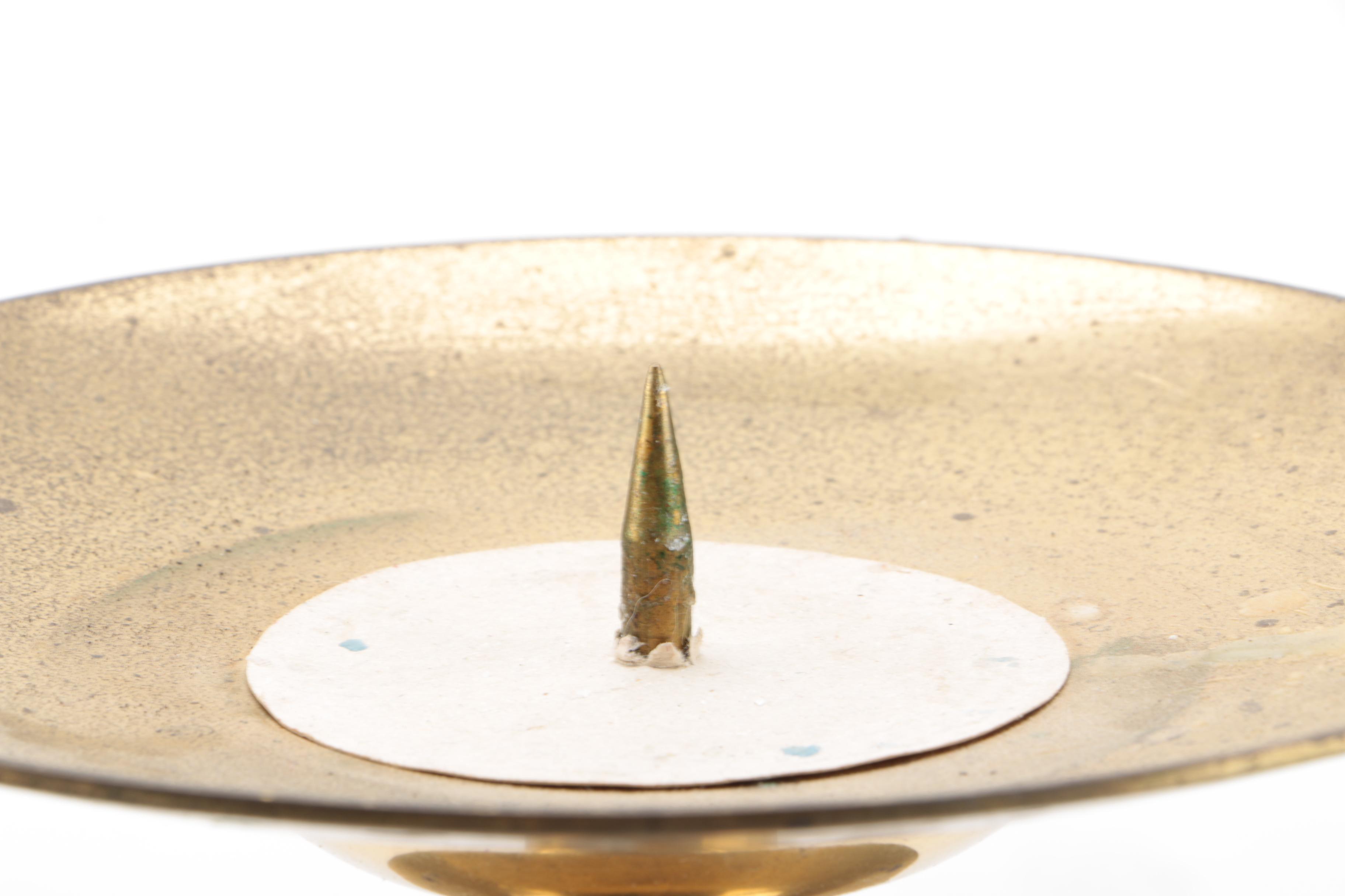 Brass Candle Holder, Bowl, and Wooden Stand