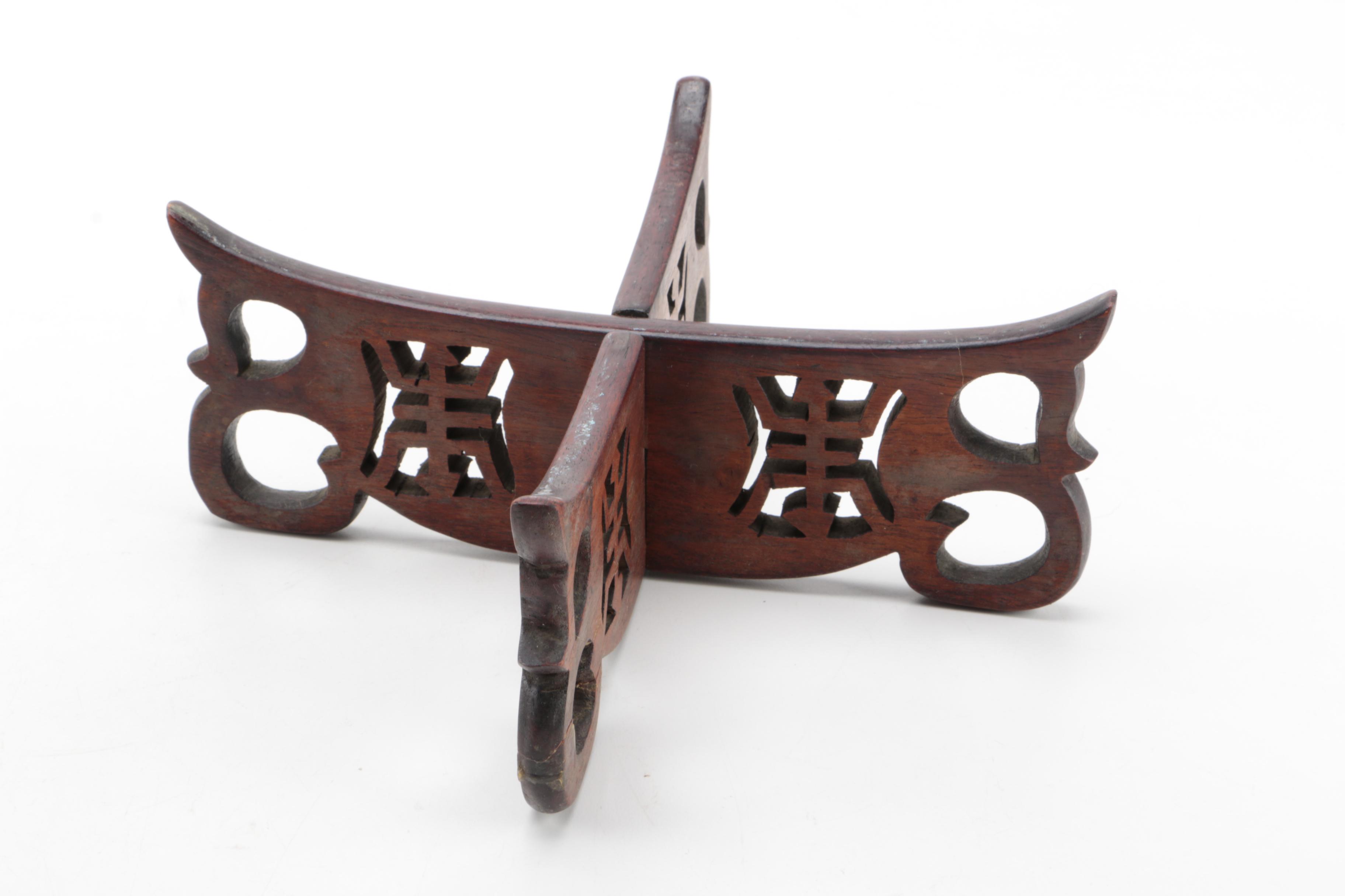 Brass Candle Holder, Bowl, and Wooden Stand