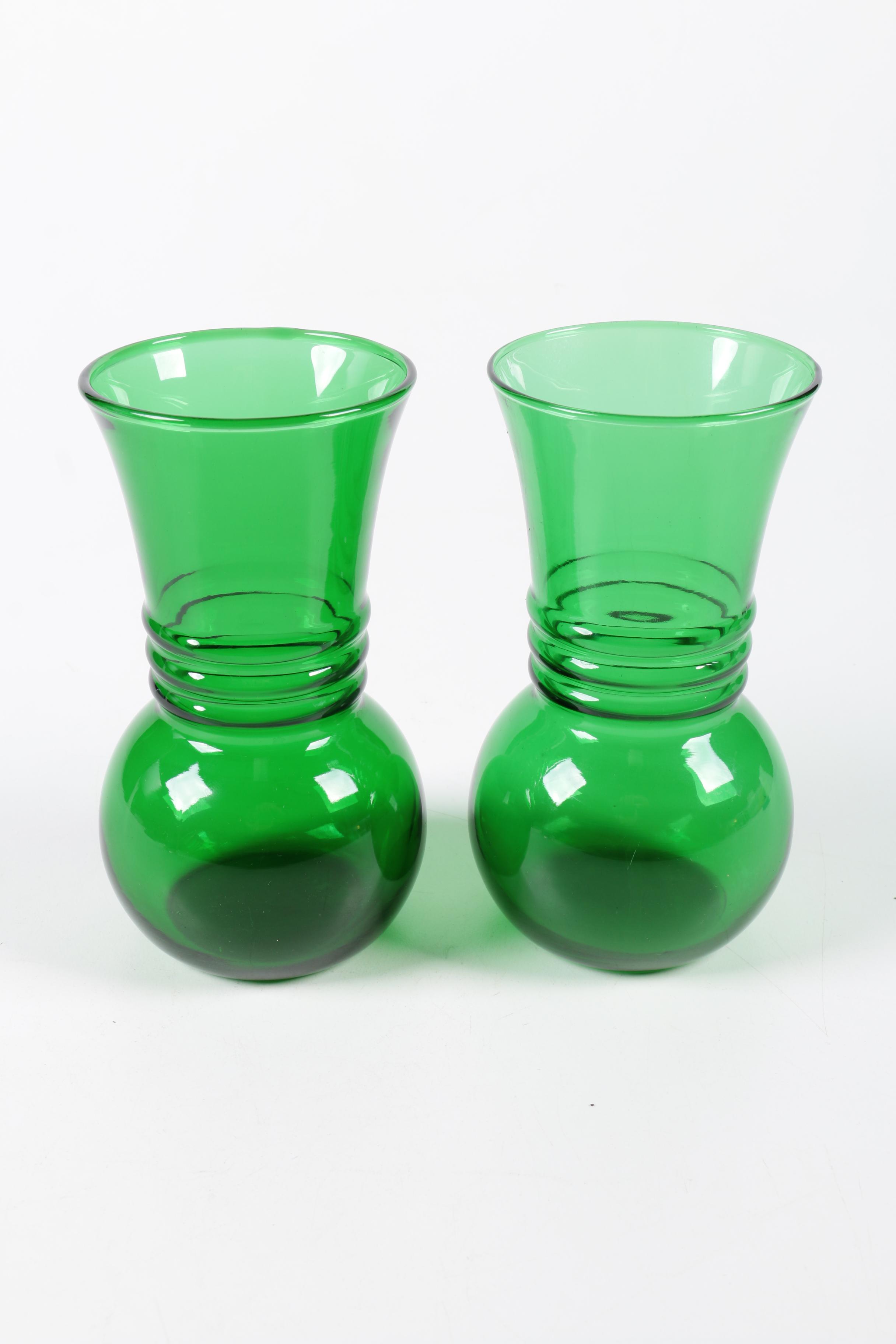 Vintage Anchor Hocking Green Glass Vases