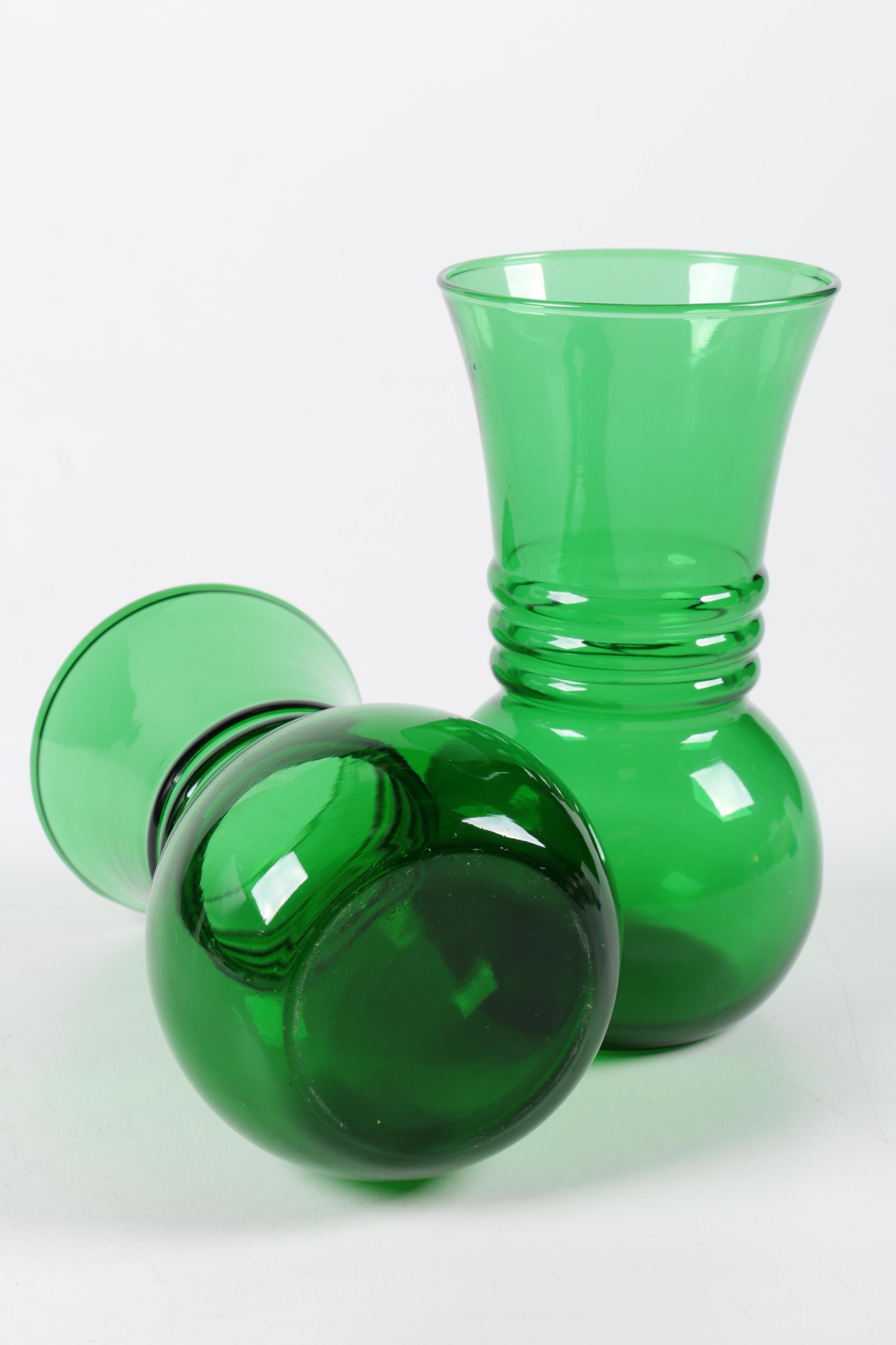 Vintage Anchor Hocking Green Glass Vases