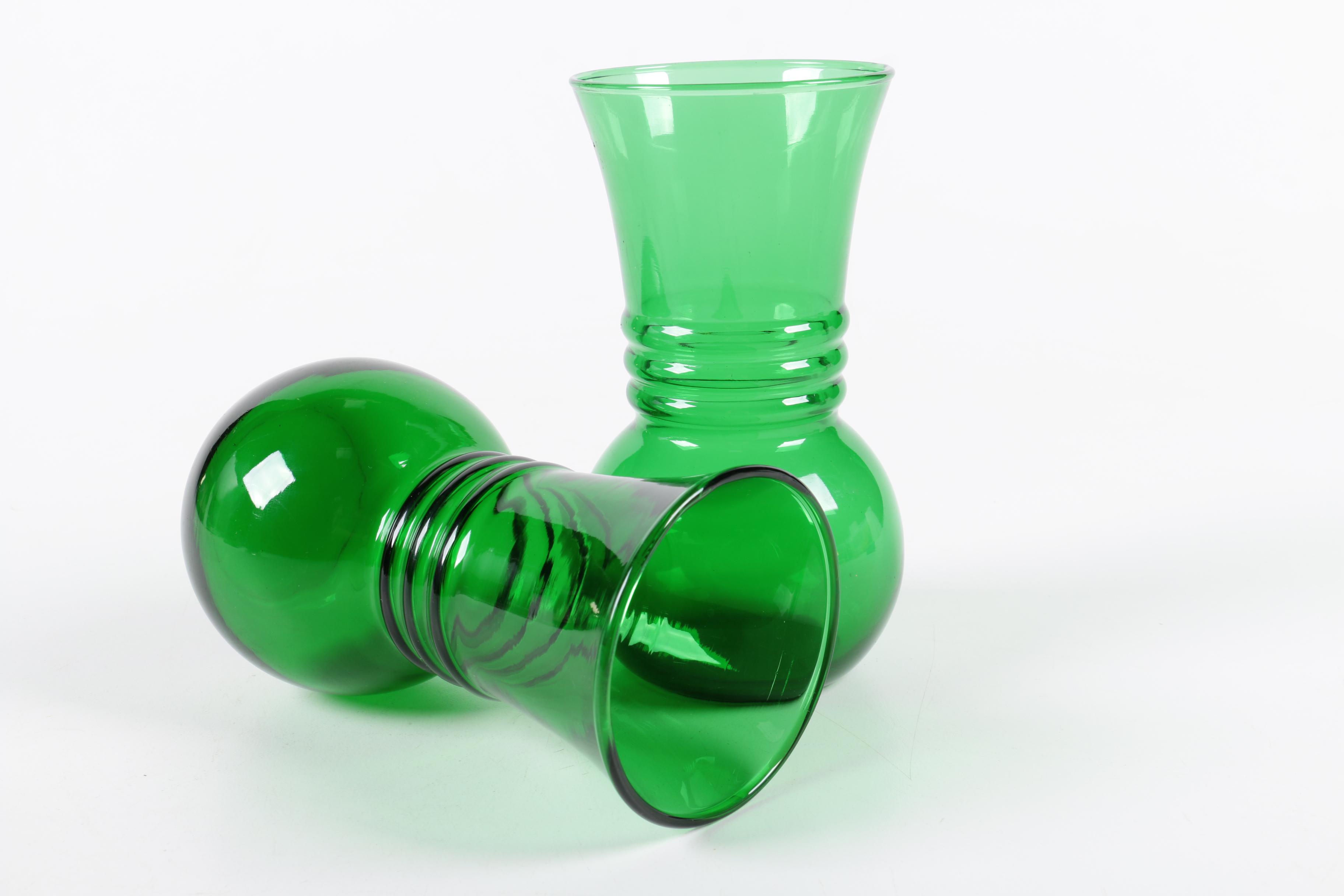 Vintage Anchor Hocking Green Glass Vases