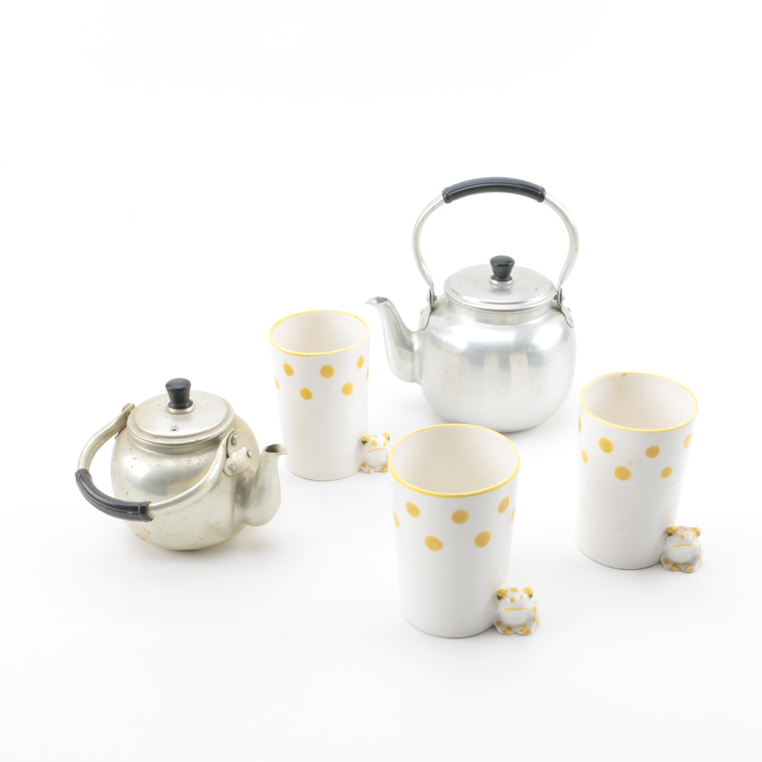 Metal Teapots and Ceramic Cups