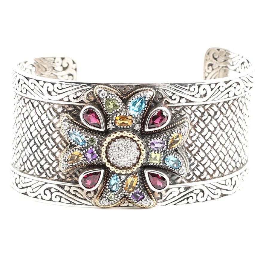 EFFY Sterling Silver Cuff Bracelet with Diamonds and Multi-Color Gemstones