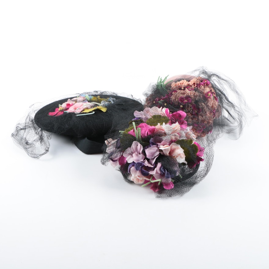 Vintage Floral Hats and a Headpiece