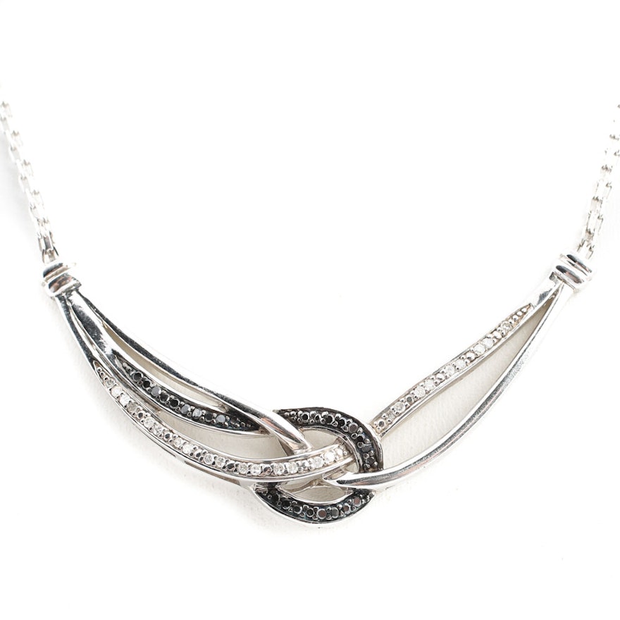 Sterling Silver Diamond Overlapping Necklace