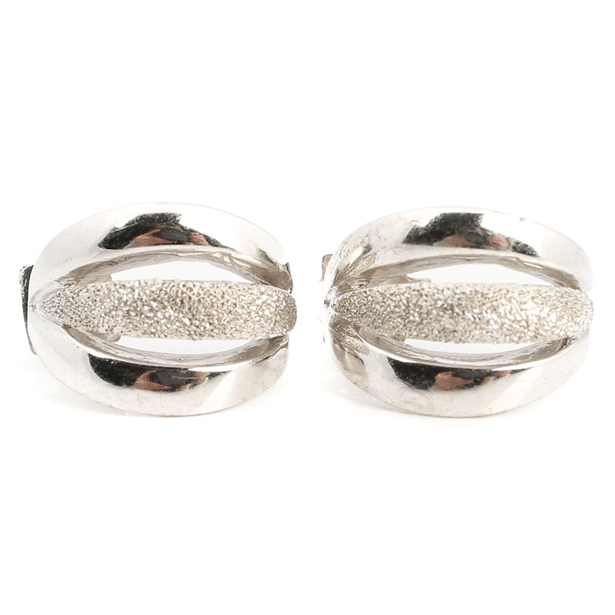 18K White Gold Textured and Polished Split Hoop Earrings