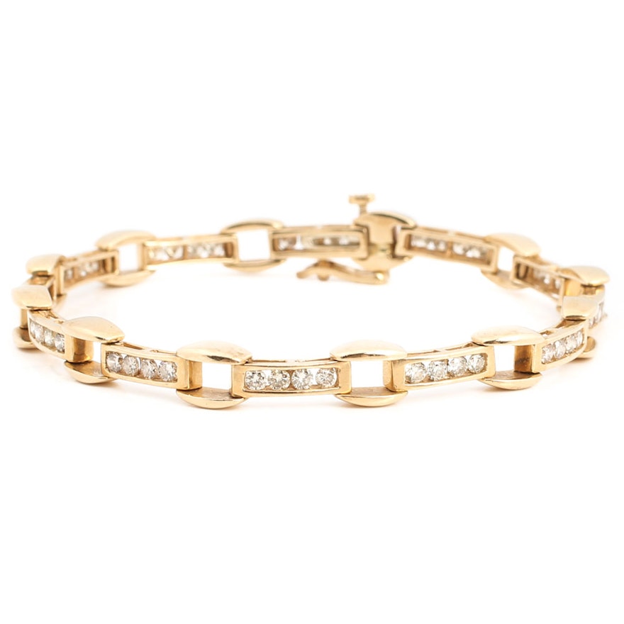 14K Yellow Gold Twelve-Bar Diamond Link Bracelet