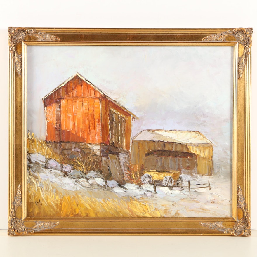 Oil Painting of a Farm Scene