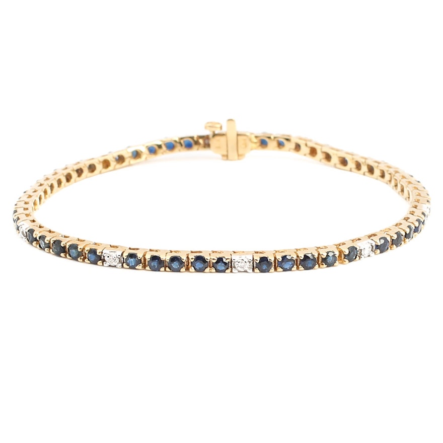 14K Yellow Gold Sapphire and Diamond Tennis Bracelet