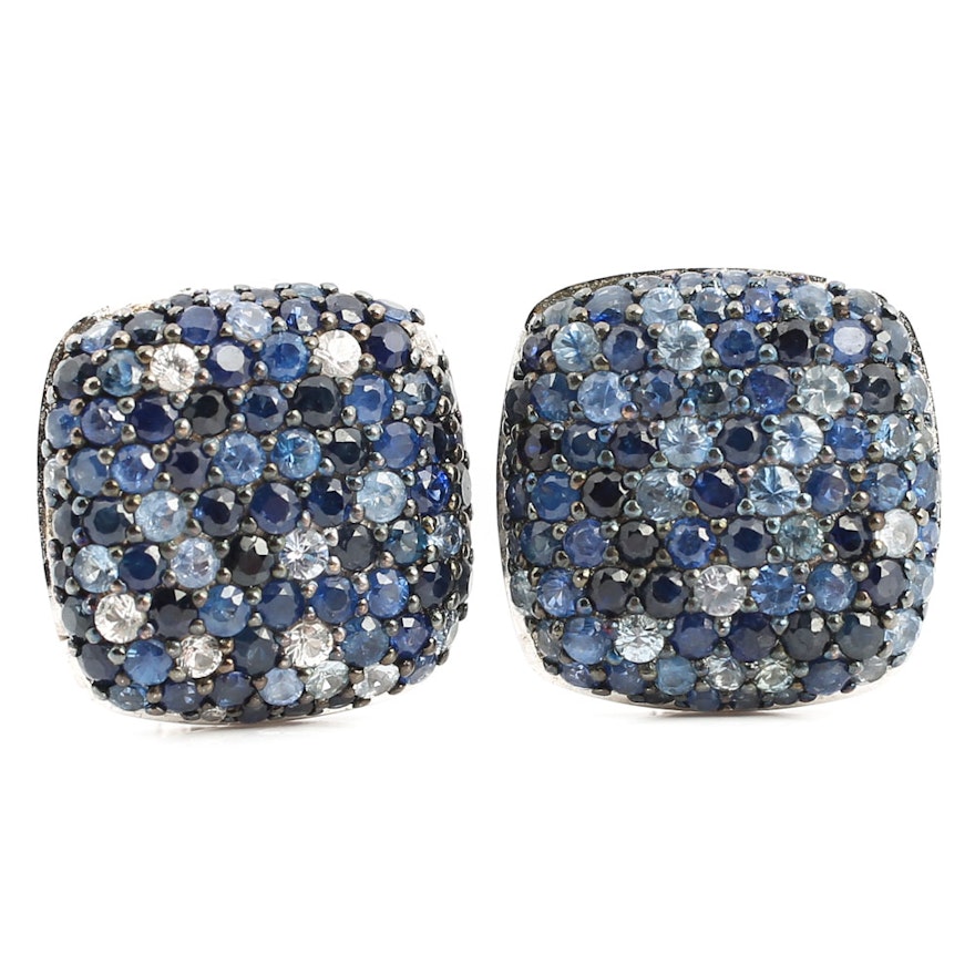 EFFY Sterling Silver Square Cushion Shaped 5.00 CTW Sapphire Earrings