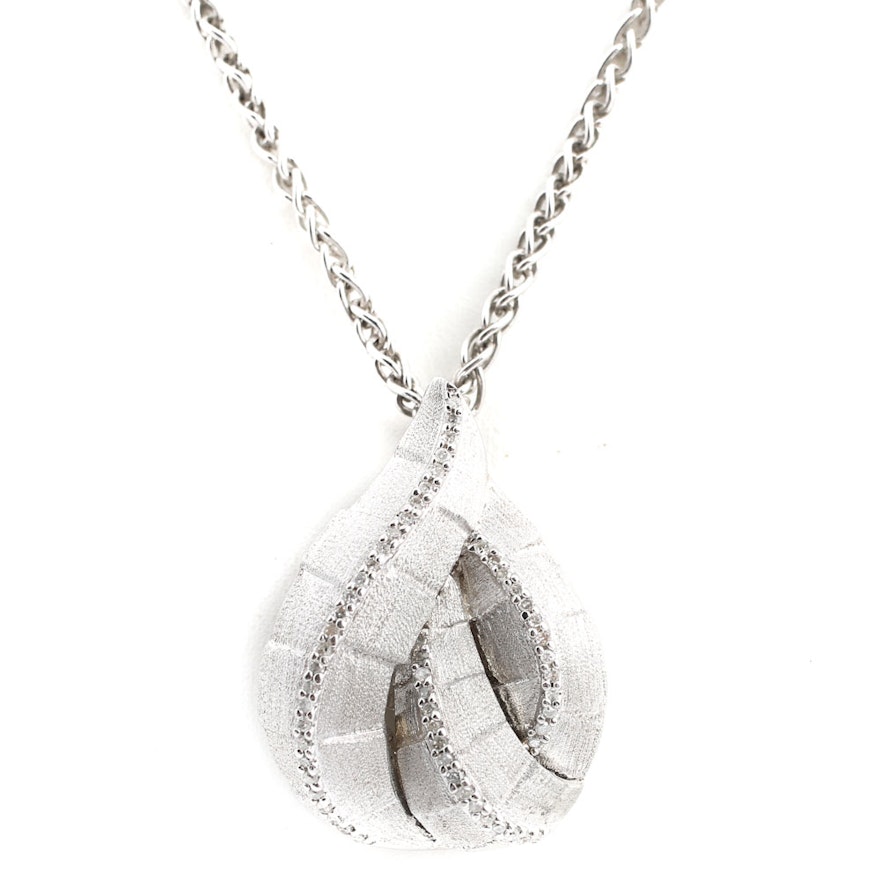 EFFY Sterling Silver Textured Drop Overlapping Diamond Pendant Necklace