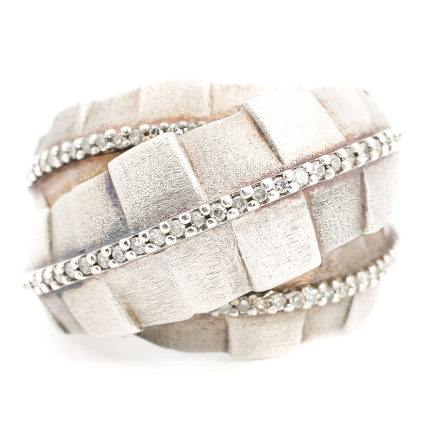 EFFY Sterling Silver Textured Overlapping Diamond Ring