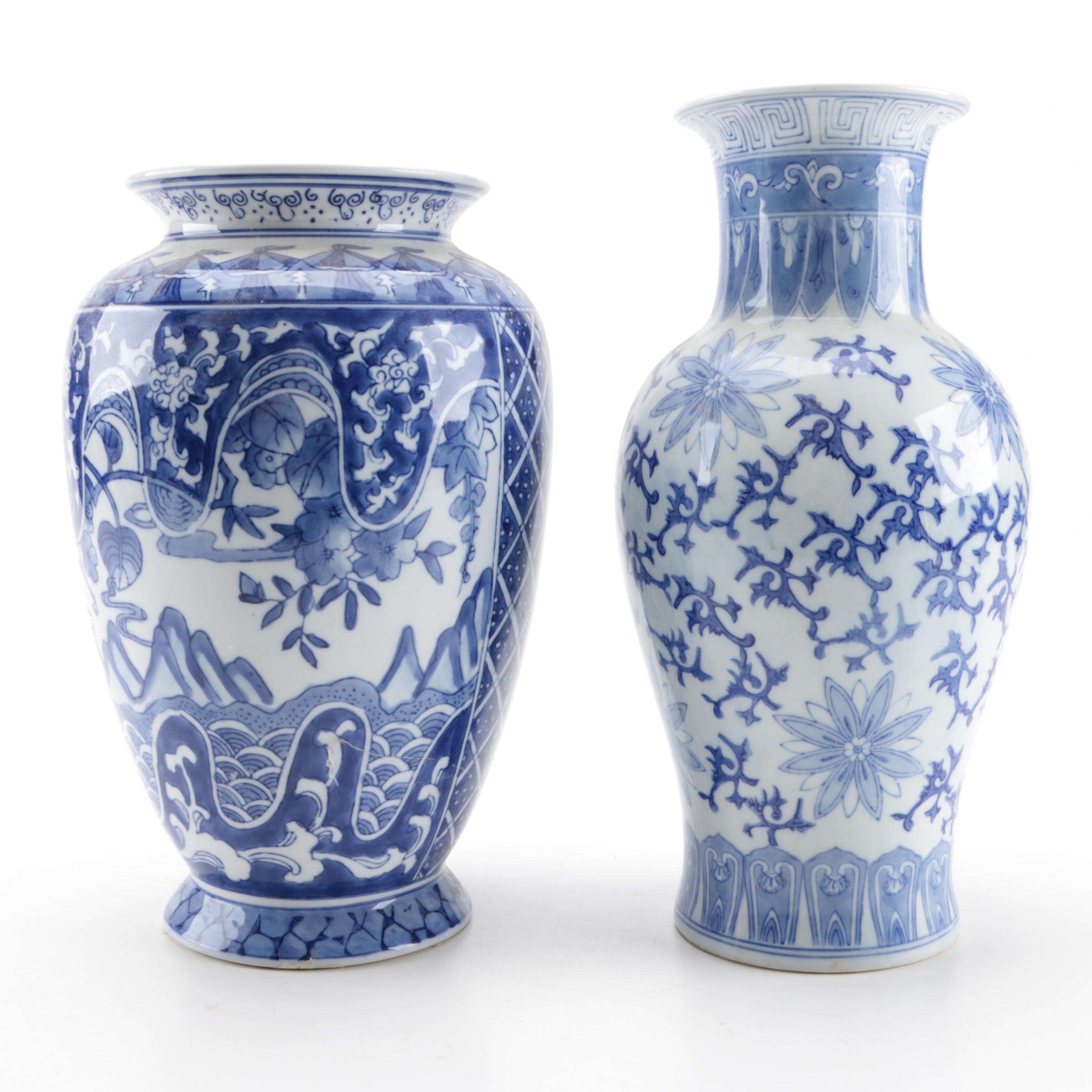 East Asian Blue and White Porcelain Vases