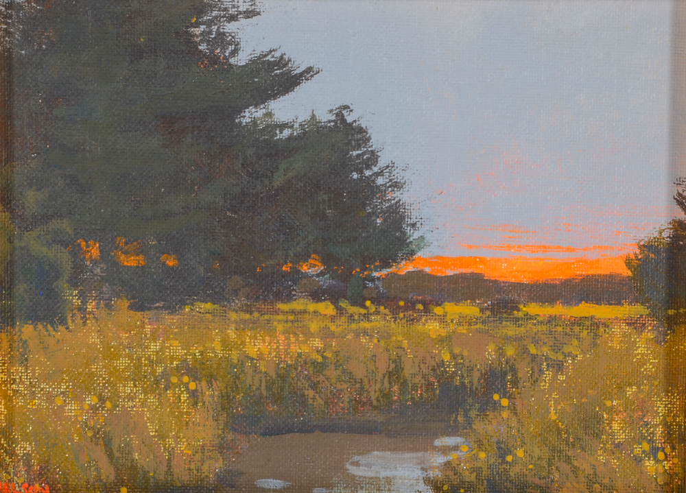 Nelson Original Oil Painting of a Sunset Landscape