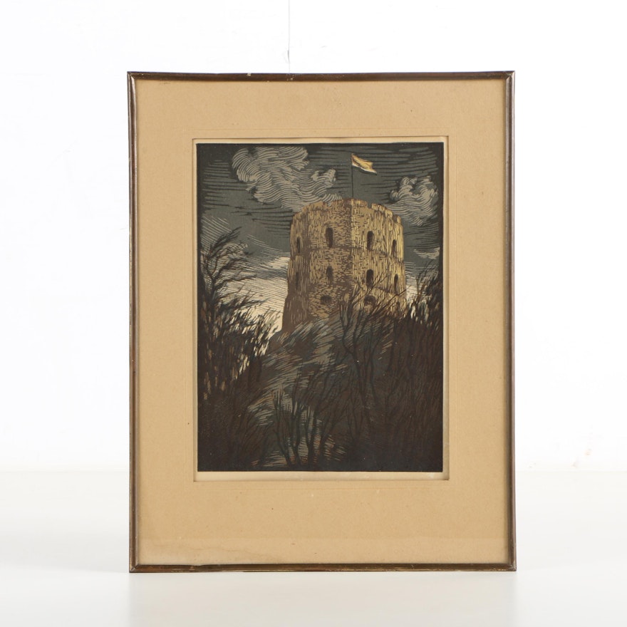 Multiple Block Relief Print of Fortified Tower